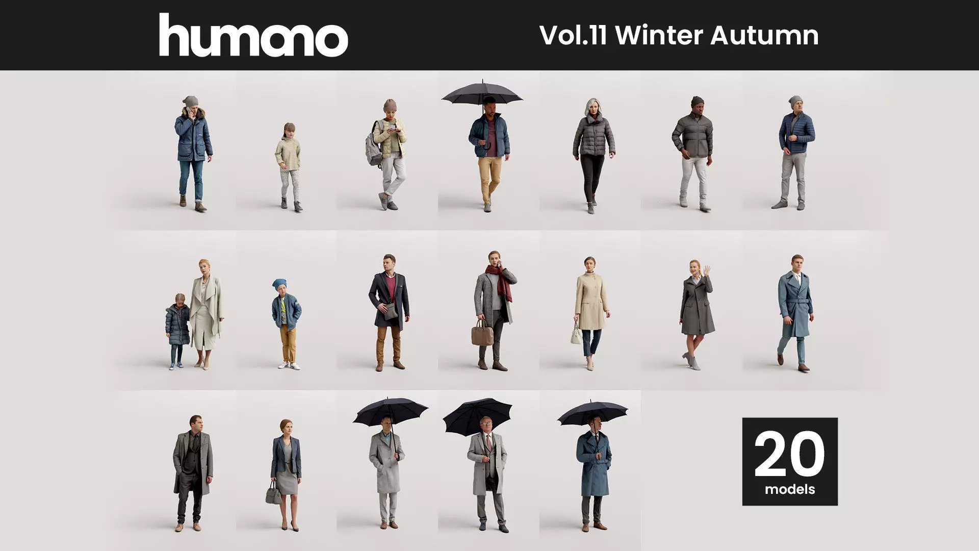 Humano 20-Collection 11 -  WINTER AUTUMN PEOPLE - 20x 3D models  3D model_0