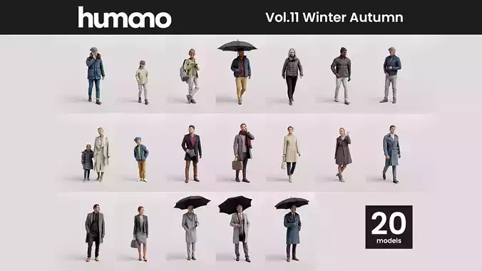 Humano 20-Collection 11 -  WINTER AUTUMN PEOPLE - 20x 3D models  3D model