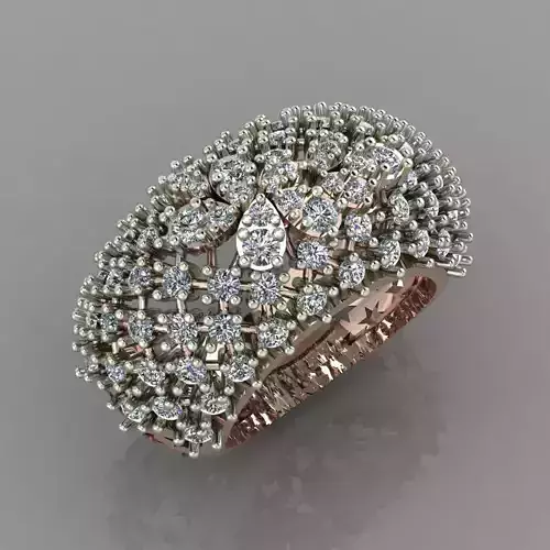 Daimond Pear Ring Band  With Jali  3D Print RIng Model