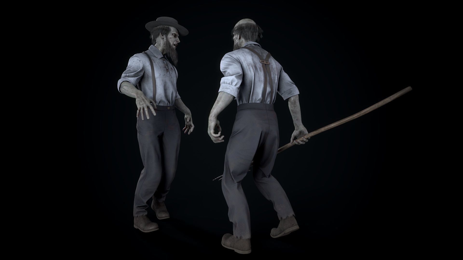 Zombie Amish Low-poly 3D model_4
