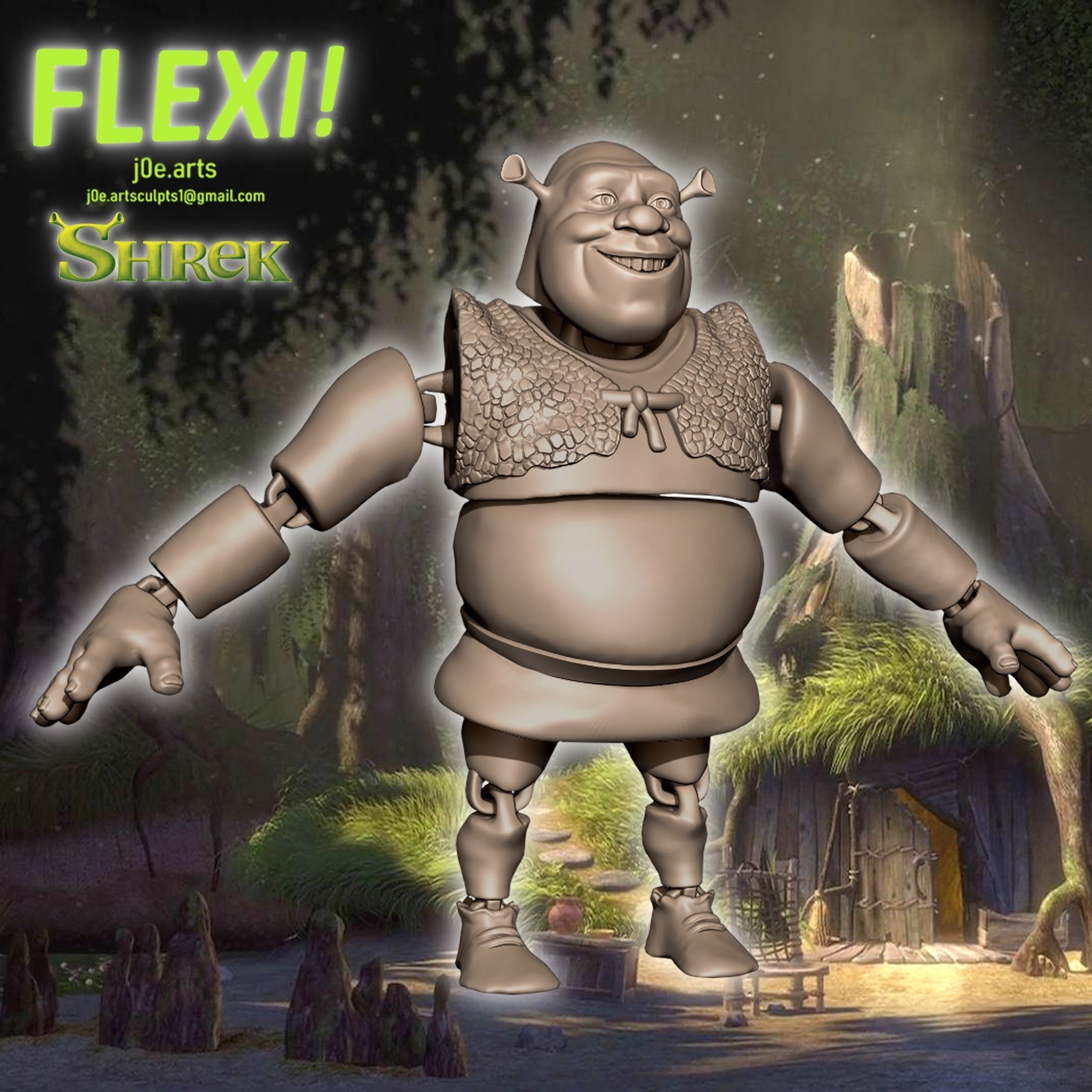 FLEXI Shrek from Dreamworks Shrek Print in place and flexi 3D print model_4