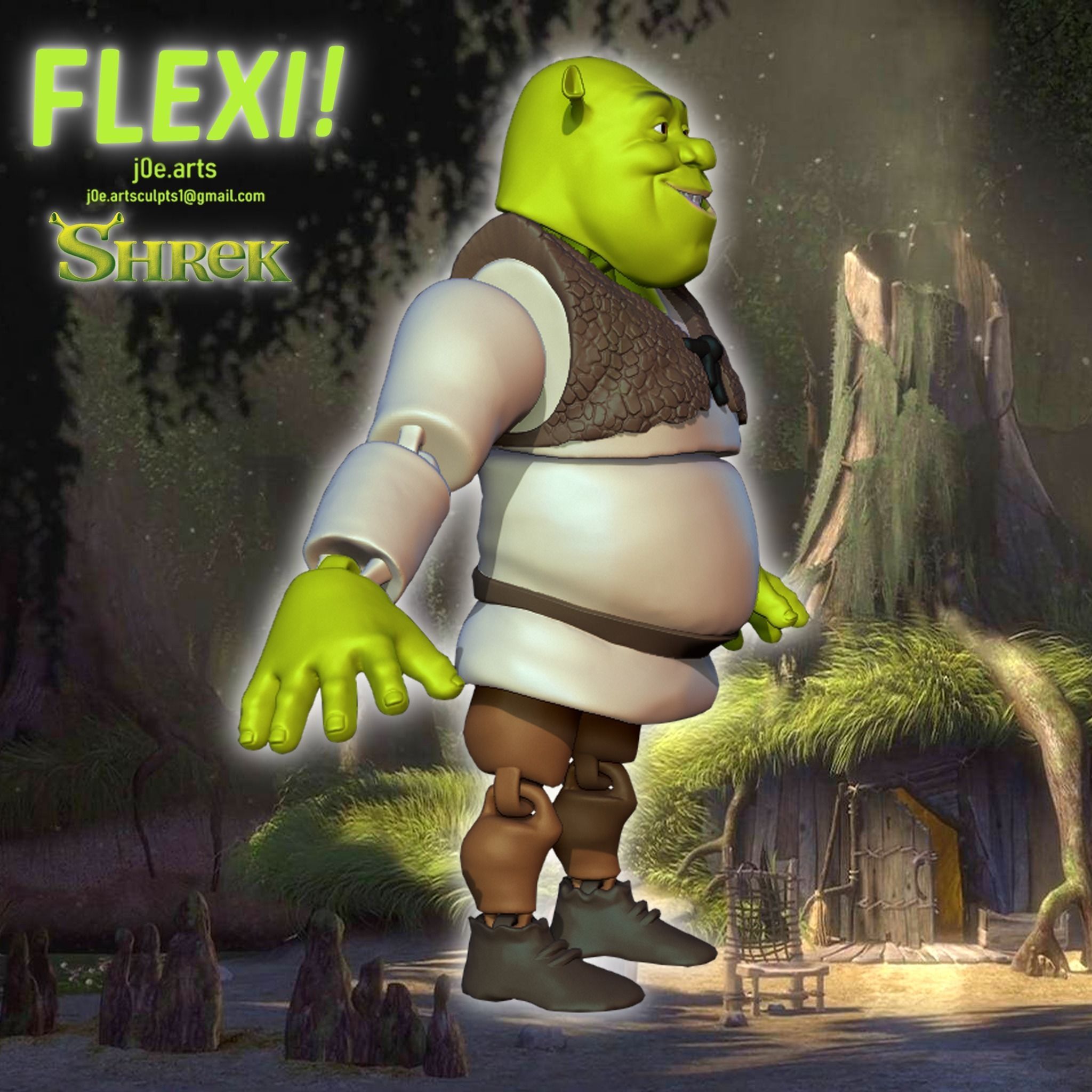 FLEXI Shrek from Dreamworks Shrek Print in place and flexi 3D print model_2