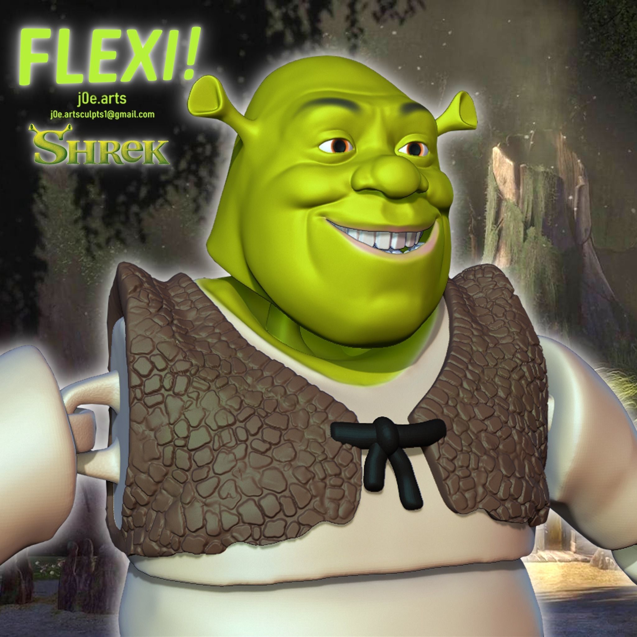 FLEXI Shrek from Dreamworks Shrek Print in place and flexi 3D print model_3