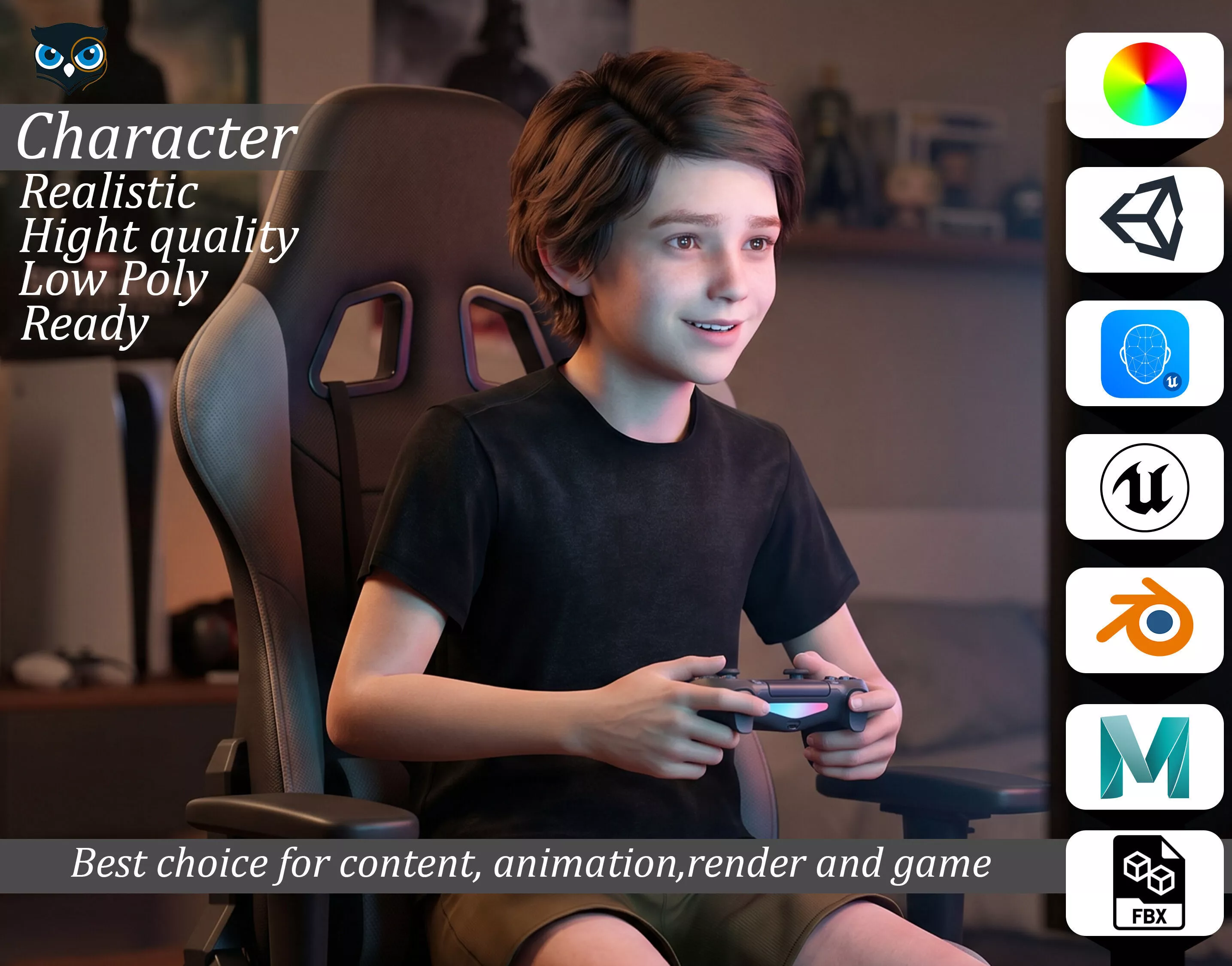 Leo - Realistic Child Boy 3D Model with Beautiful Smile Low-poly 3D model