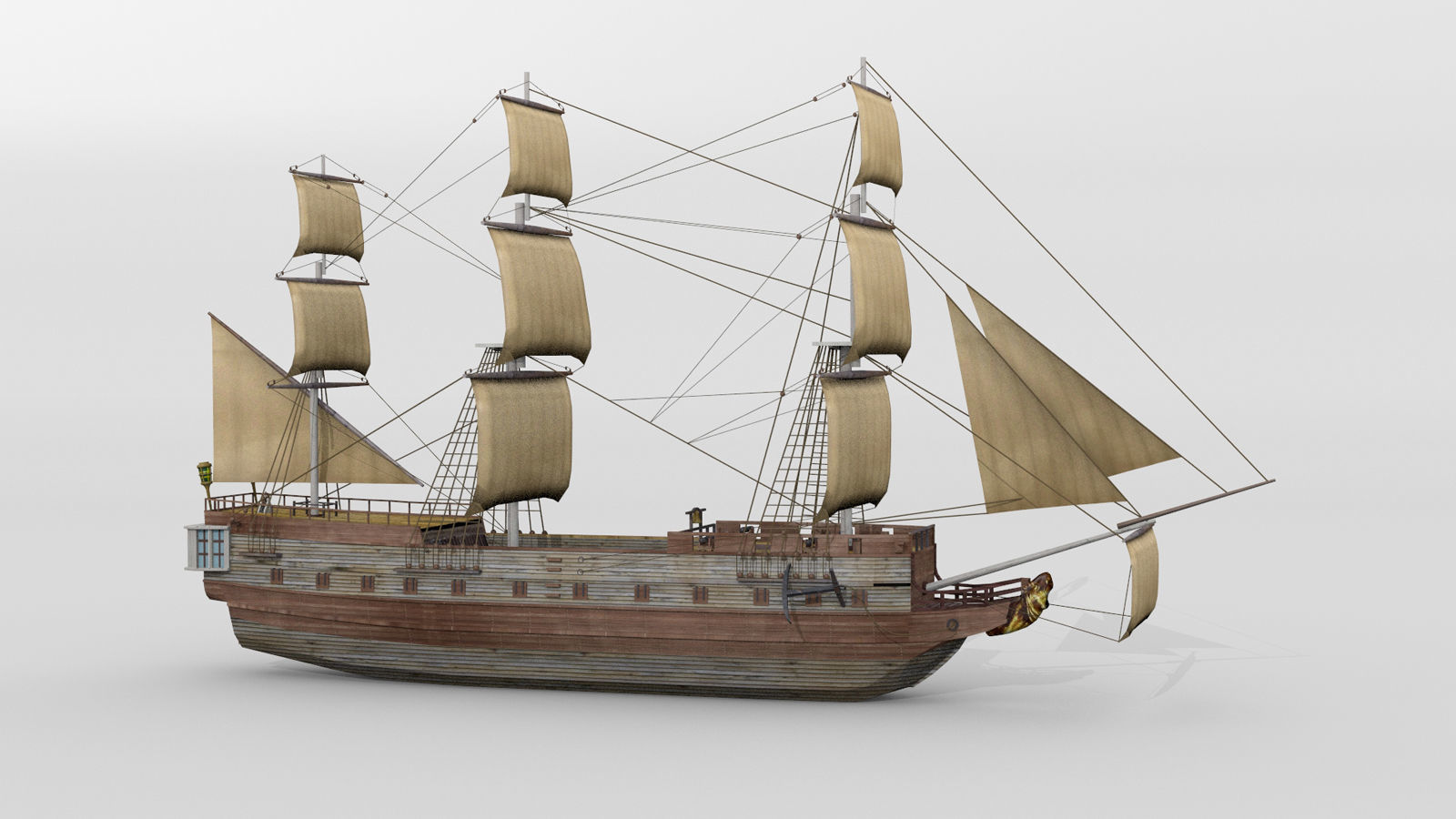 Historical French sail ship 3D model_3
