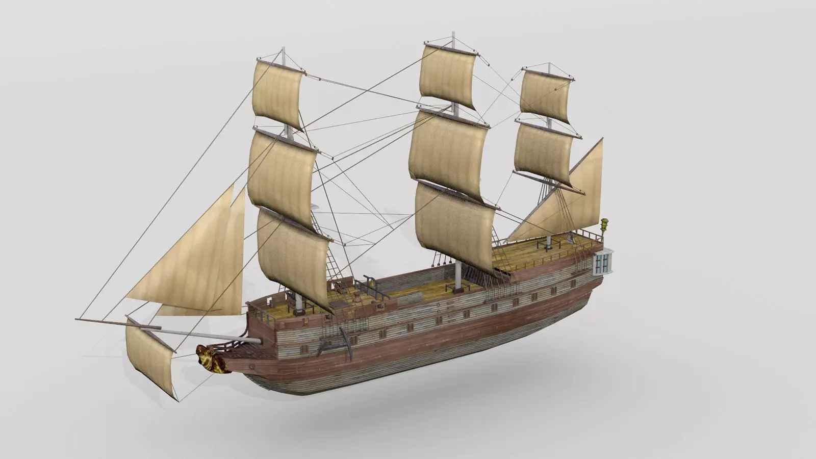 Historical French sail ship 3D model_0