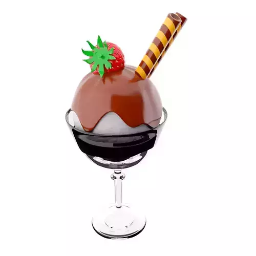  3d render ice cream in a glass with a vanilla flavor icon