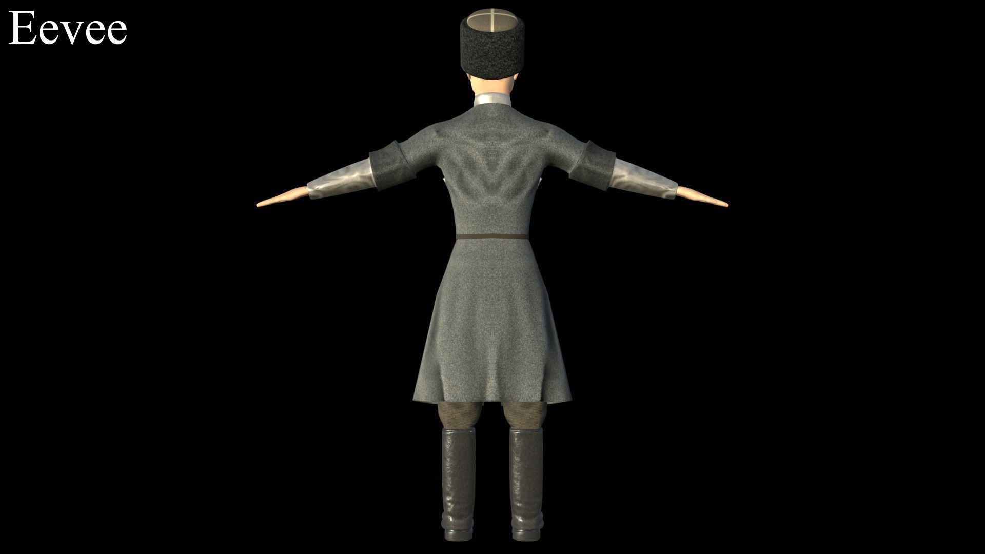 Caucasian or Cossack Character Costume Low-poly 3D model_28