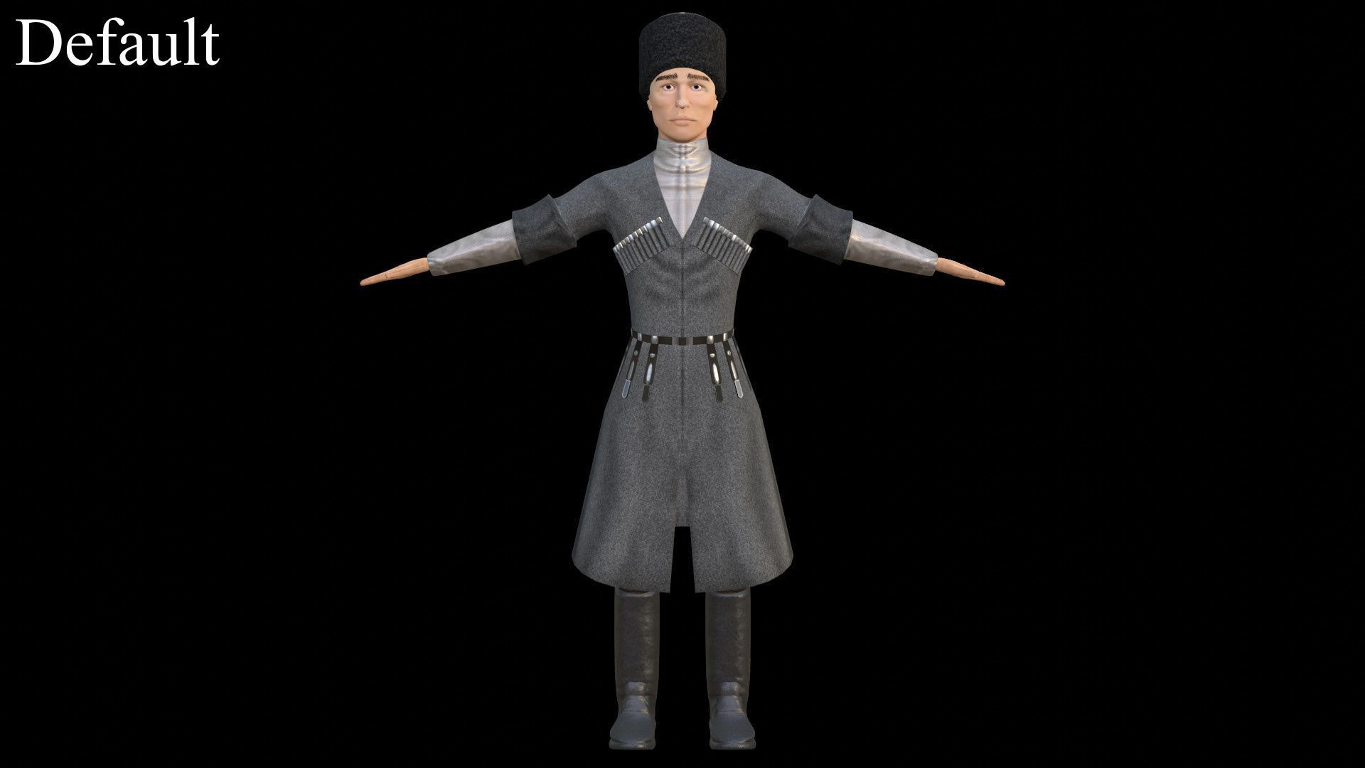 Caucasian or Cossack Character Costume Low-poly 3D model_4