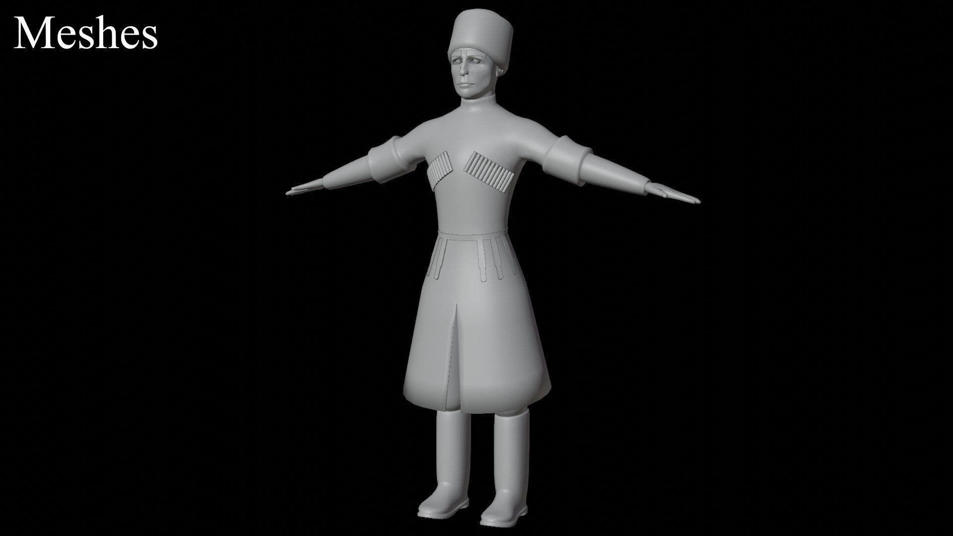 Caucasian or Cossack Character Costume Low-poly 3D model_47