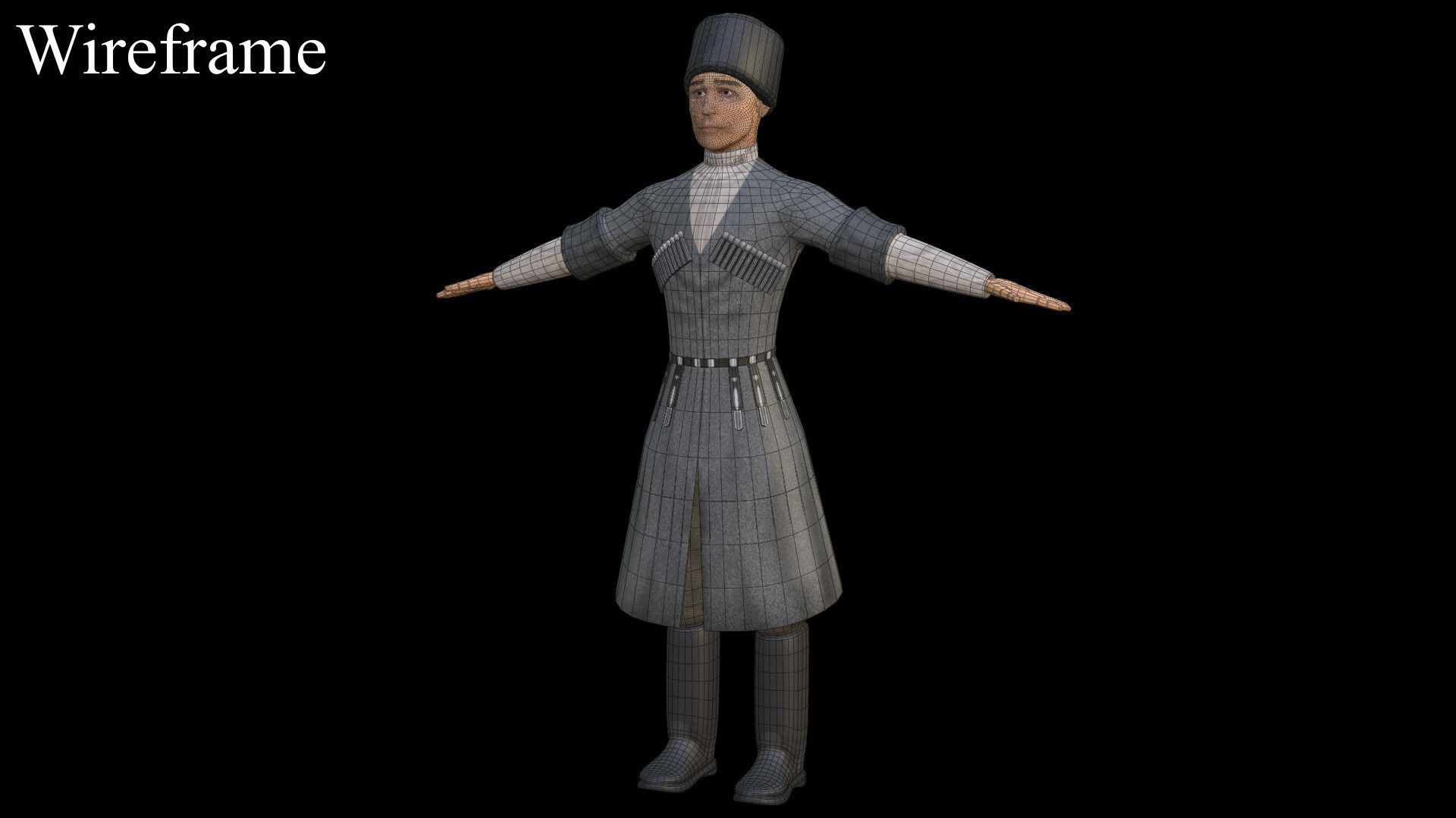 Caucasian or Cossack Character Costume Low-poly 3D model_46