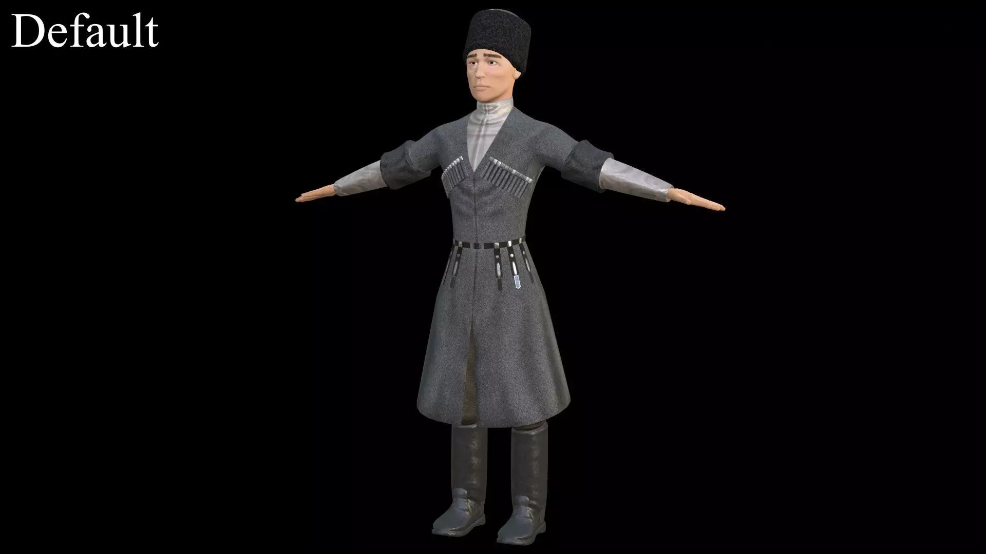 Caucasian or Cossack Character Costume Low-poly 3D model_0