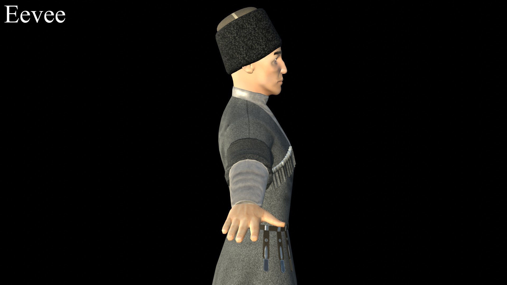 Caucasian or Cossack Character Costume Low-poly 3D model_23