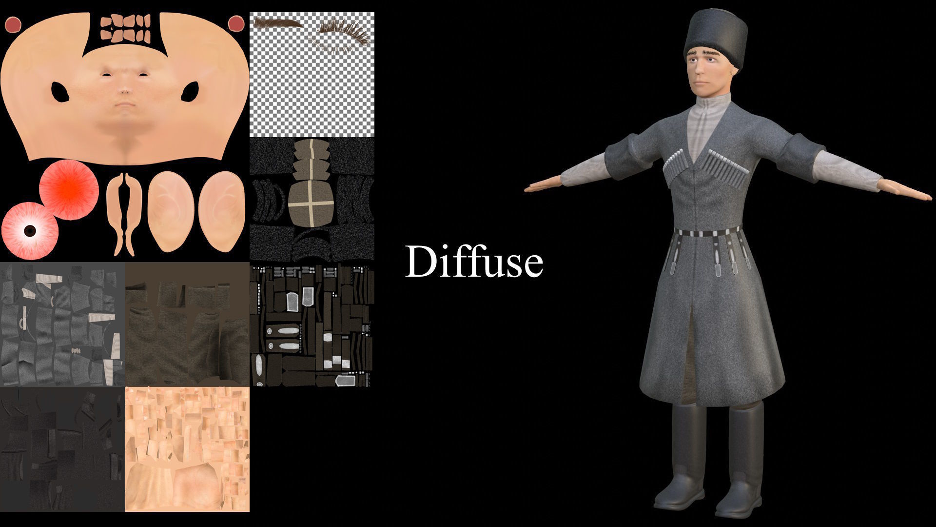 Caucasian or Cossack Character Costume Low-poly 3D model_51