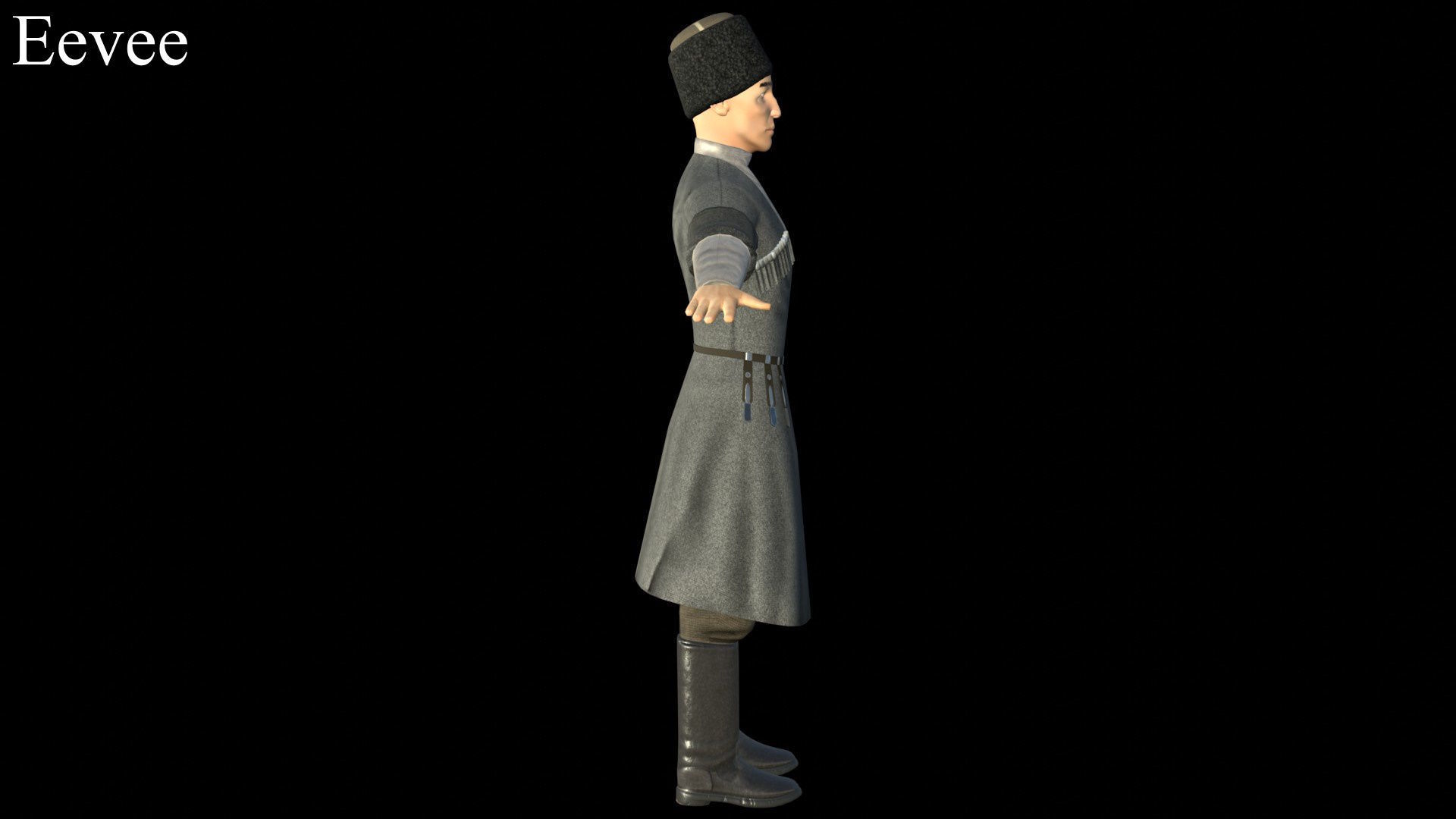 Caucasian or Cossack Character Costume Low-poly 3D model_22