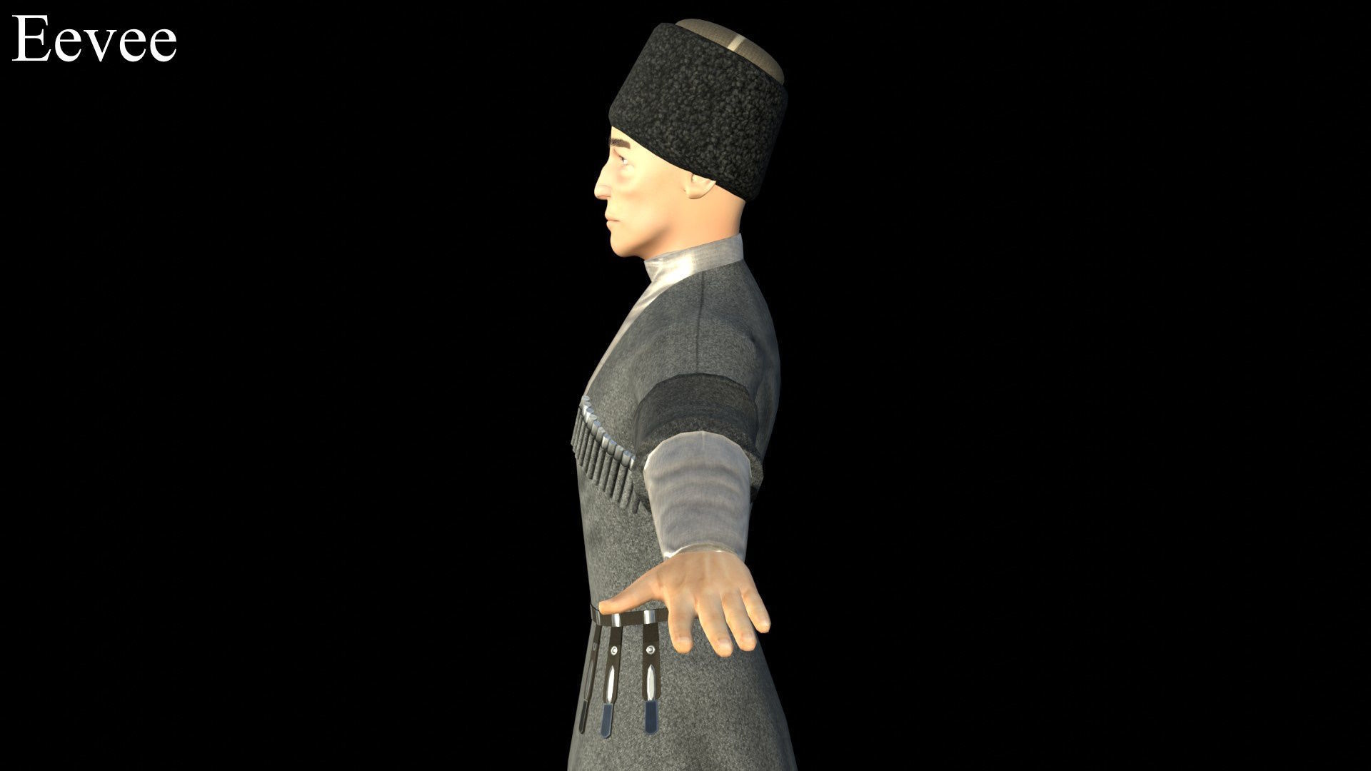 Caucasian or Cossack Character Costume Low-poly 3D model_26