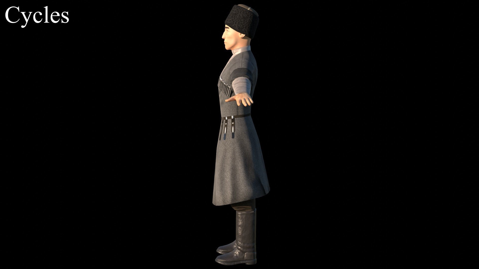 Caucasian or Cossack Character Costume Low-poly 3D model_40