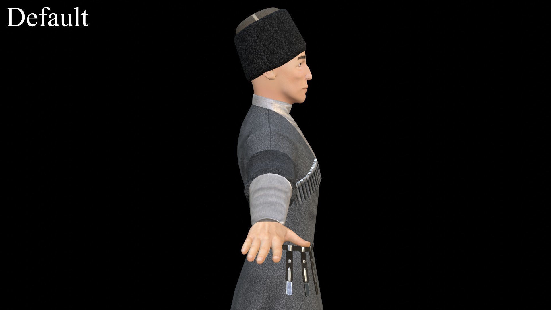 Caucasian or Cossack Character Costume Low-poly 3D model_8