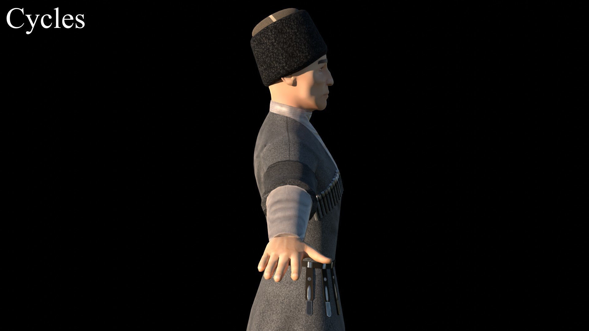 Caucasian or Cossack Character Costume Low-poly 3D model_38