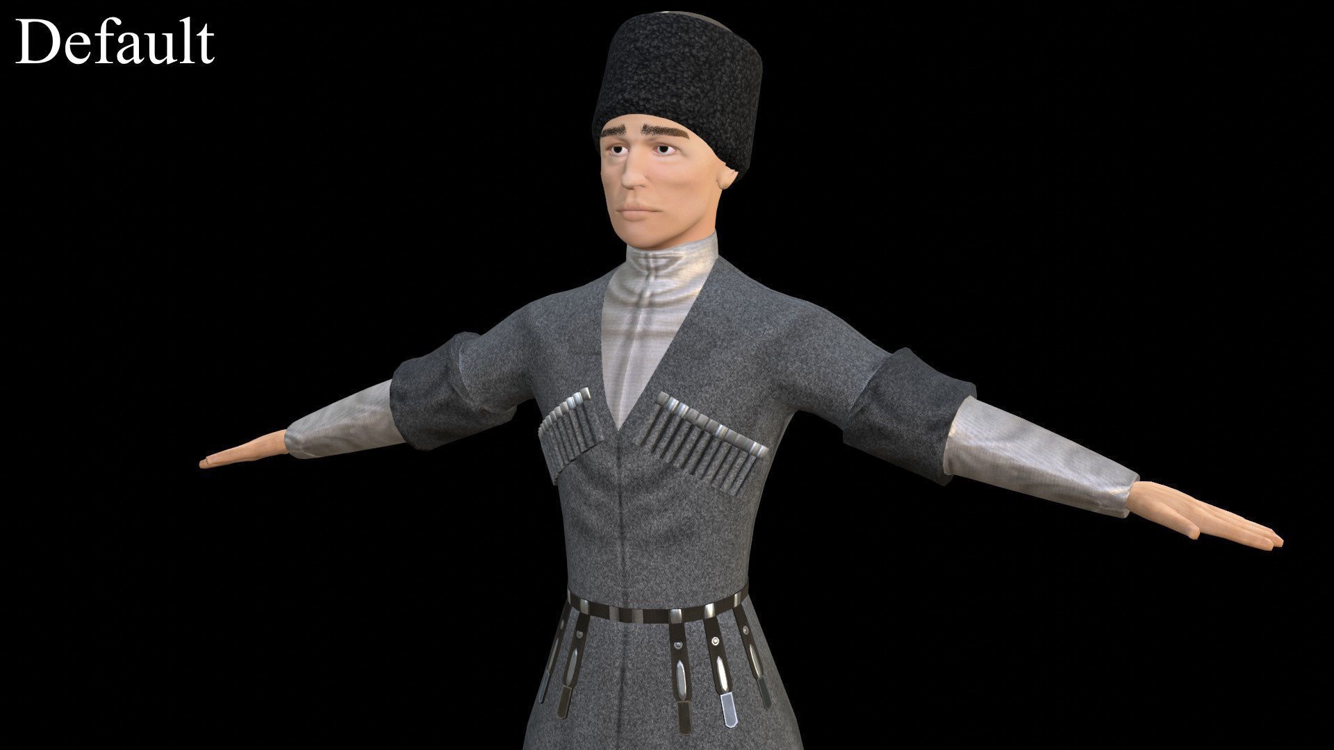 Caucasian or Cossack Character Costume Low-poly 3D model_2