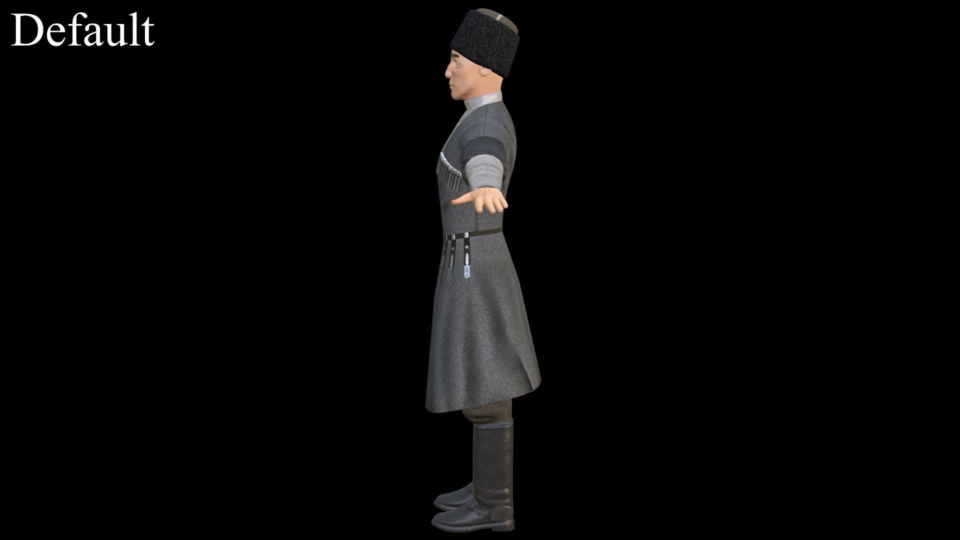 Caucasian or Cossack Character Costume Low-poly 3D model_10