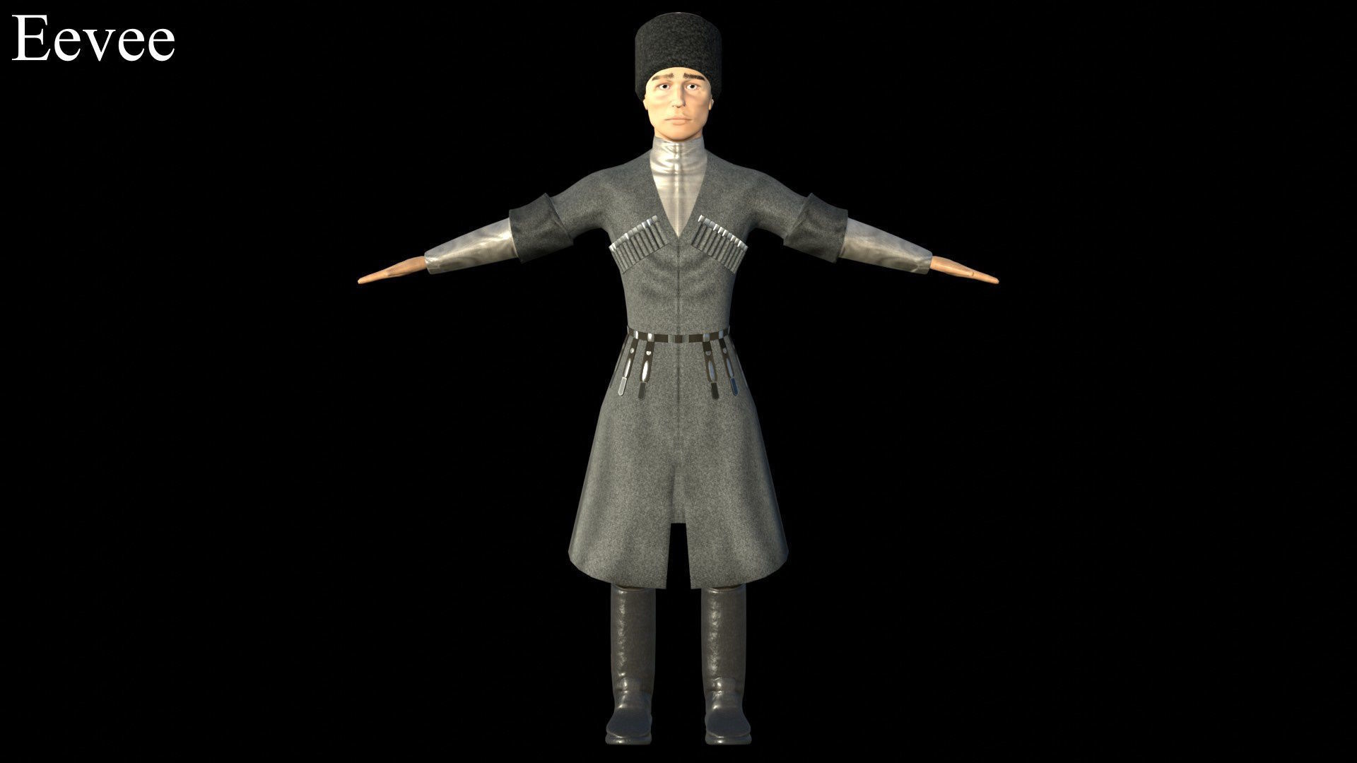 Caucasian or Cossack Character Costume Low-poly 3D model_19
