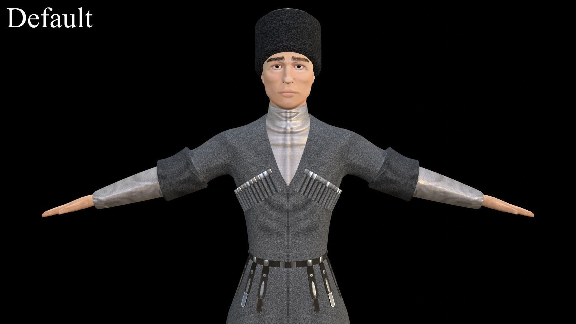 Caucasian or Cossack Character Costume Low-poly 3D model_5