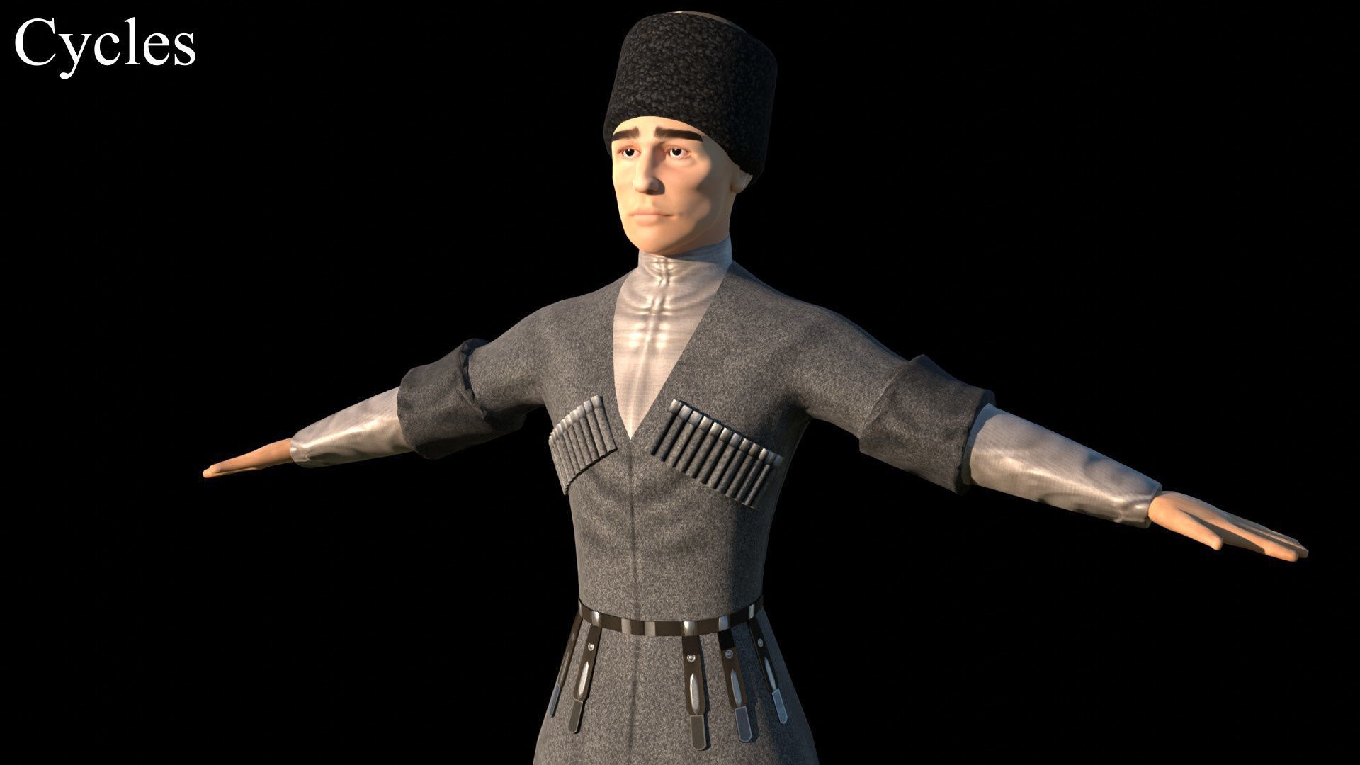 Caucasian or Cossack Character Costume Low-poly 3D model_32