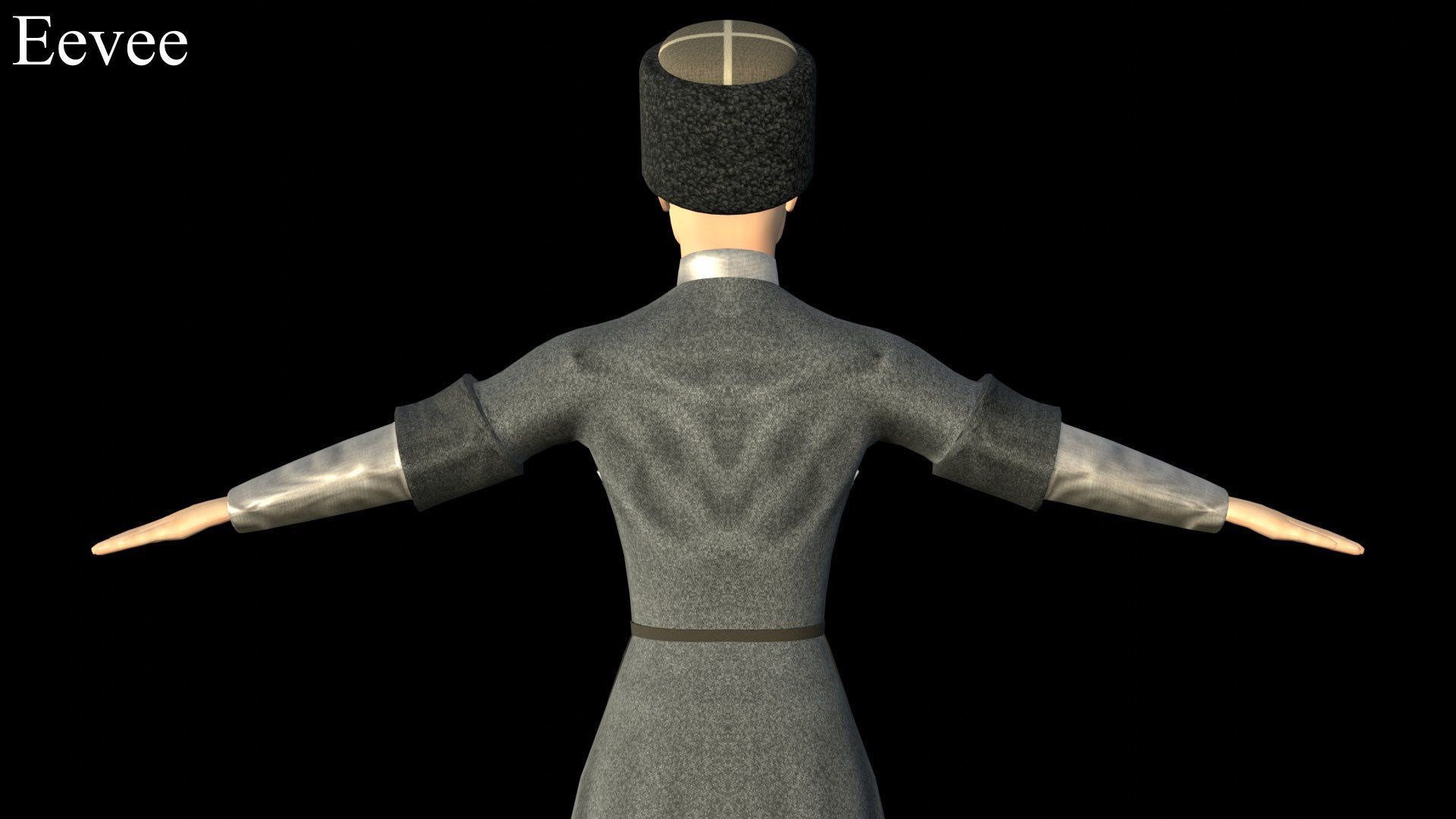 Caucasian or Cossack Character Costume Low-poly 3D model_29