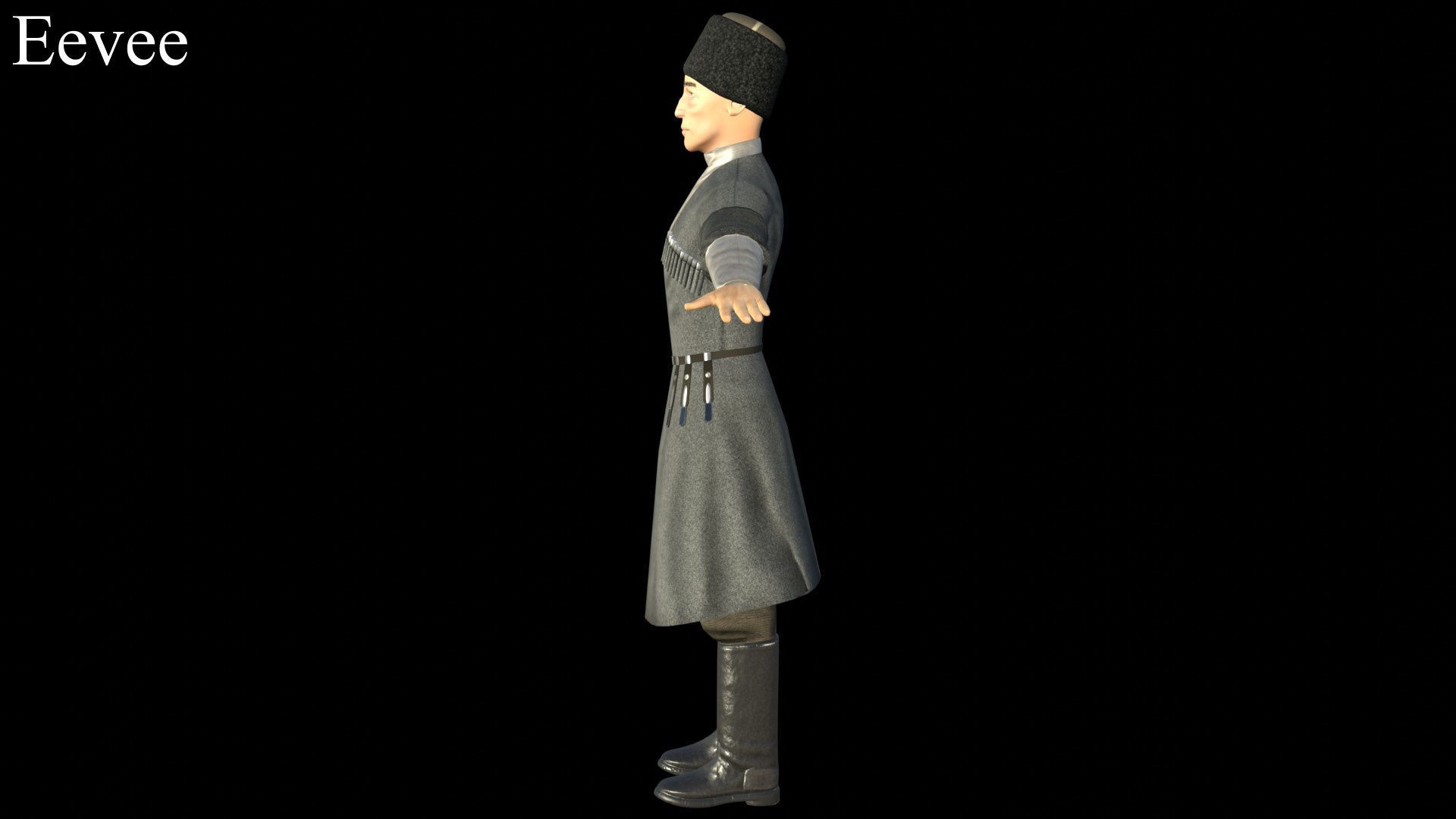 Caucasian or Cossack Character Costume Low-poly 3D model_25