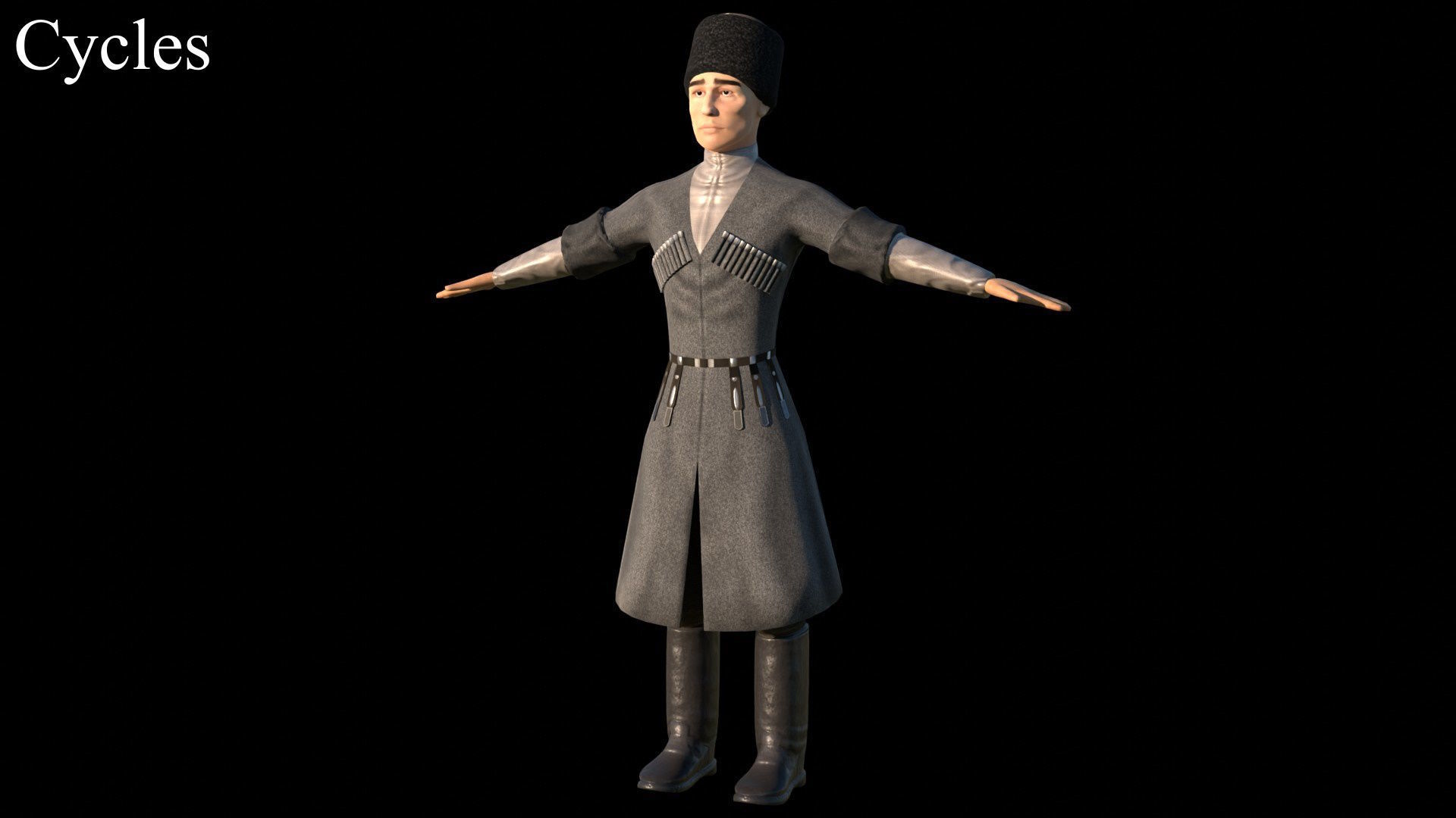 Caucasian or Cossack Character Costume Low-poly 3D model_31