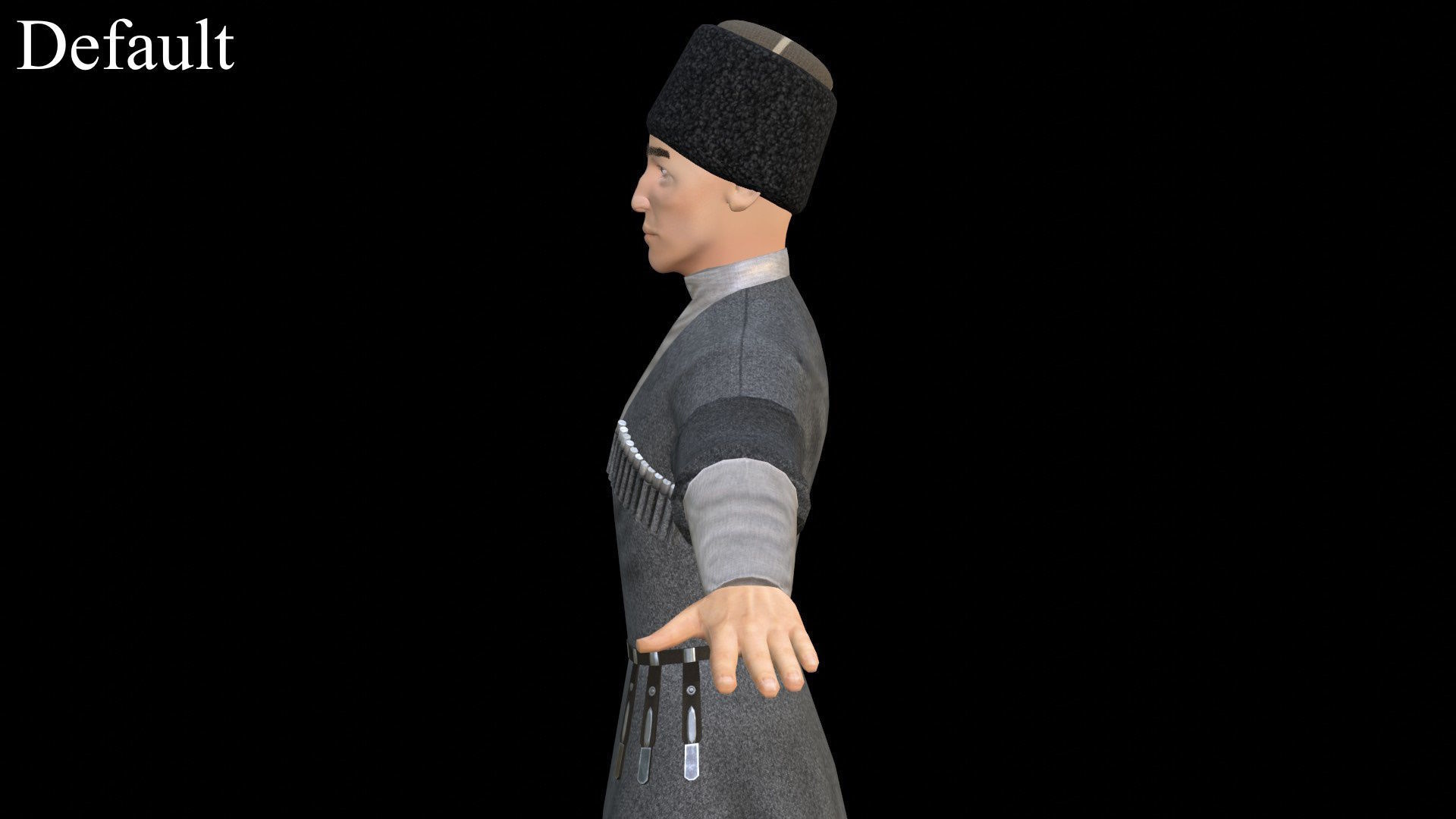 Caucasian or Cossack Character Costume Low-poly 3D model_11