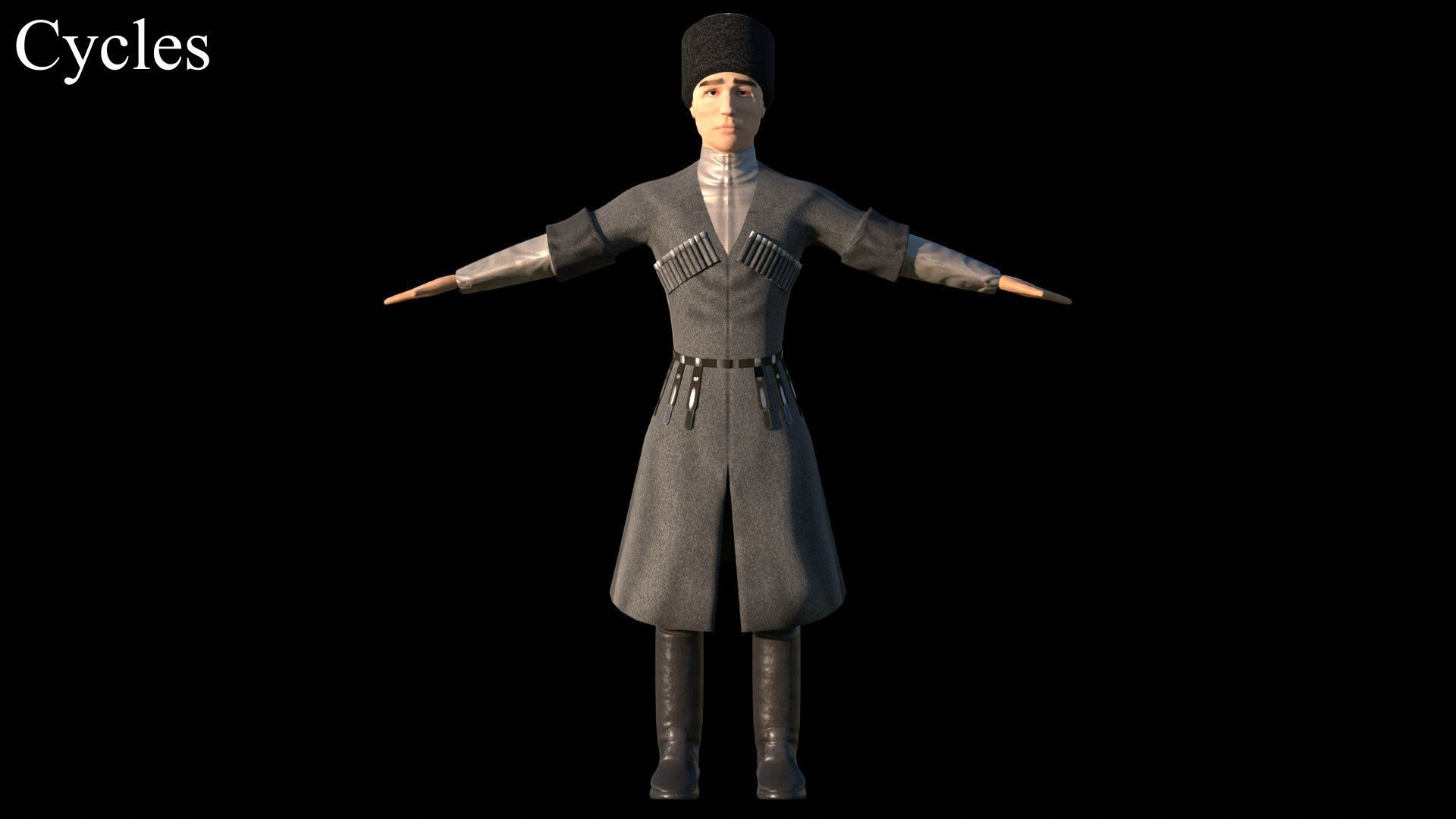 Caucasian or Cossack Character Costume Low-poly 3D model_34
