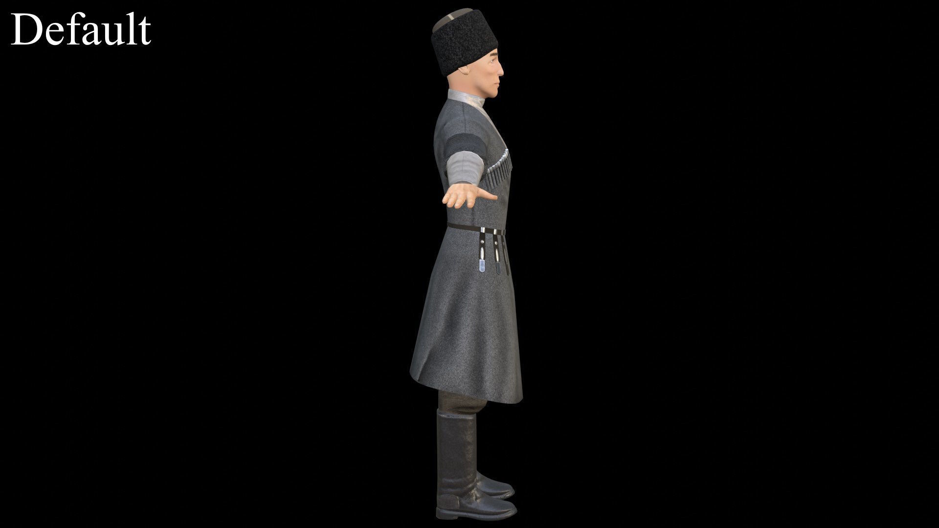 Caucasian or Cossack Character Costume Low-poly 3D model_7