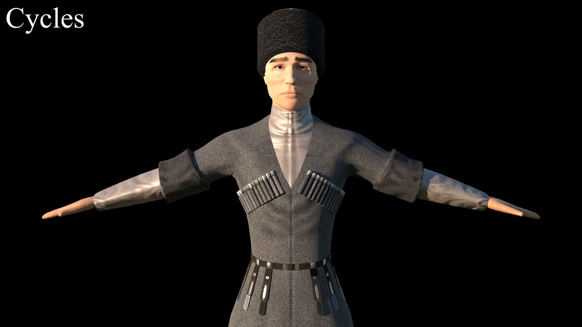 Caucasian or Cossack Character Costume Low-poly 3D model_35