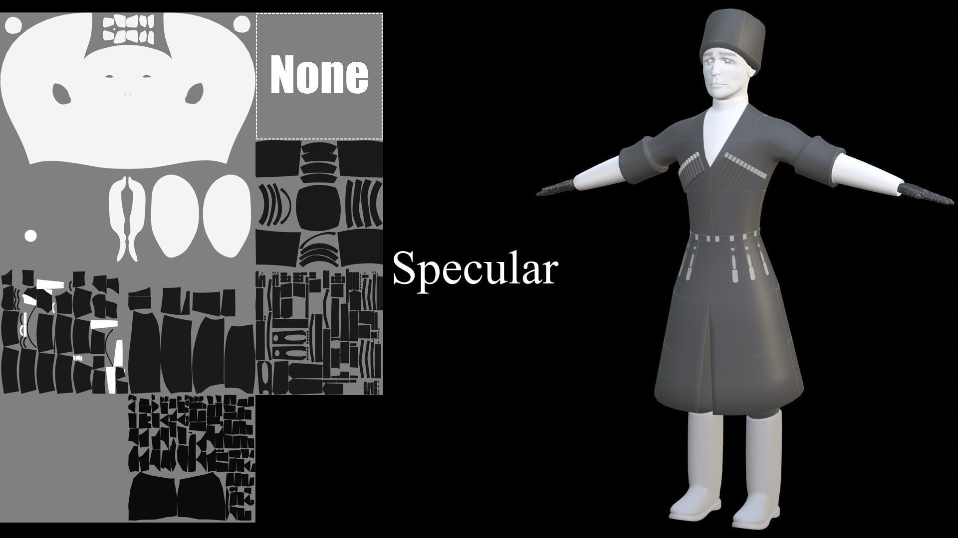 Caucasian or Cossack Character Costume Low-poly 3D model_53