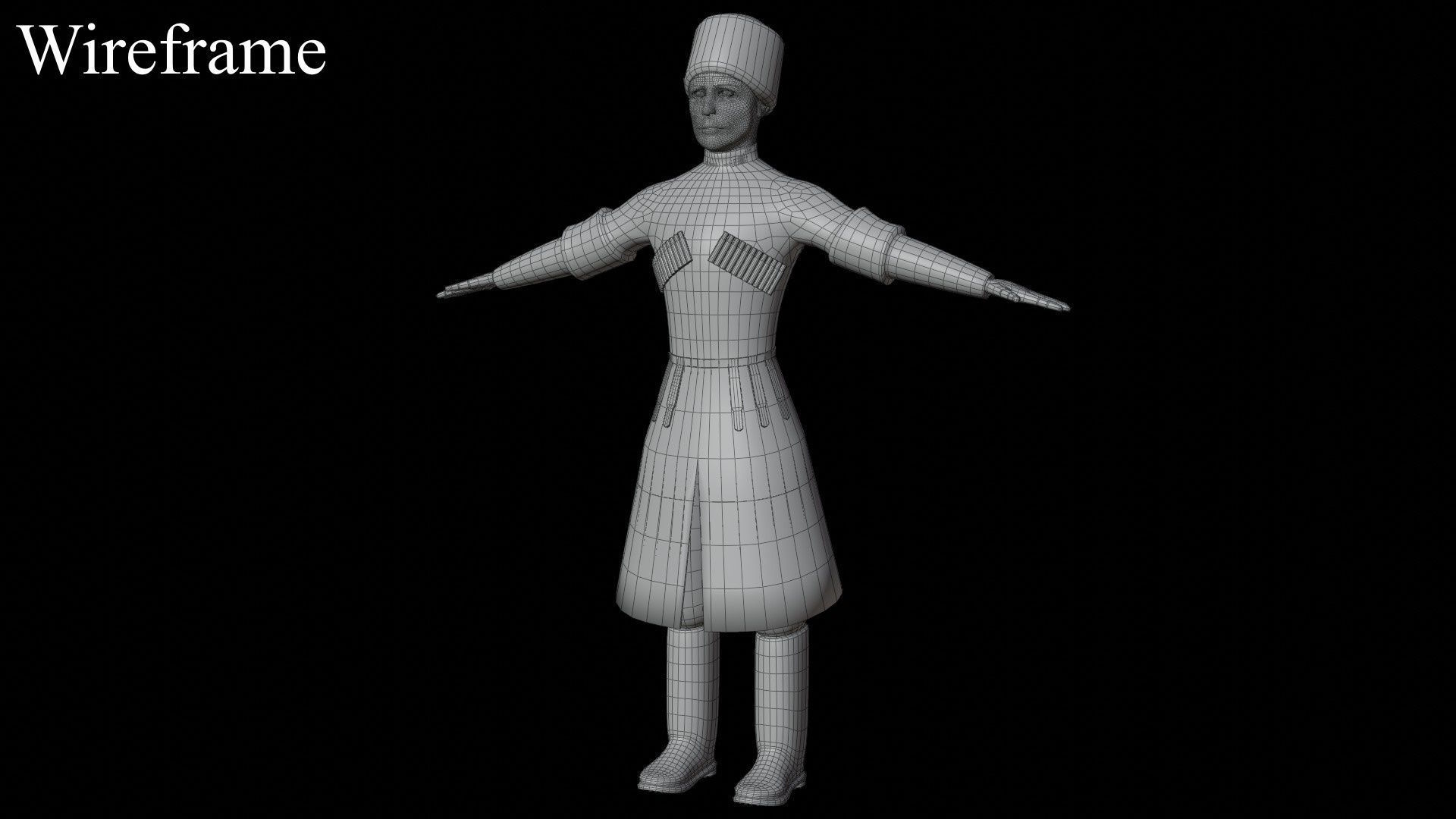 Caucasian or Cossack Character Costume Low-poly 3D model_48