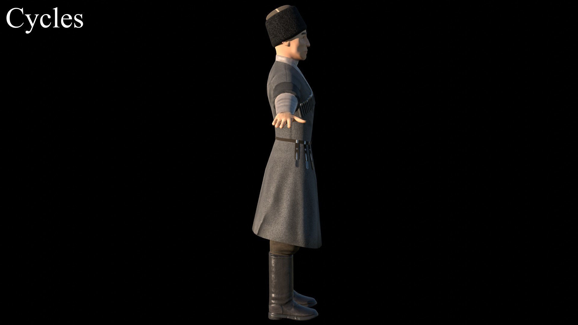 Caucasian or Cossack Character Costume Low-poly 3D model_37