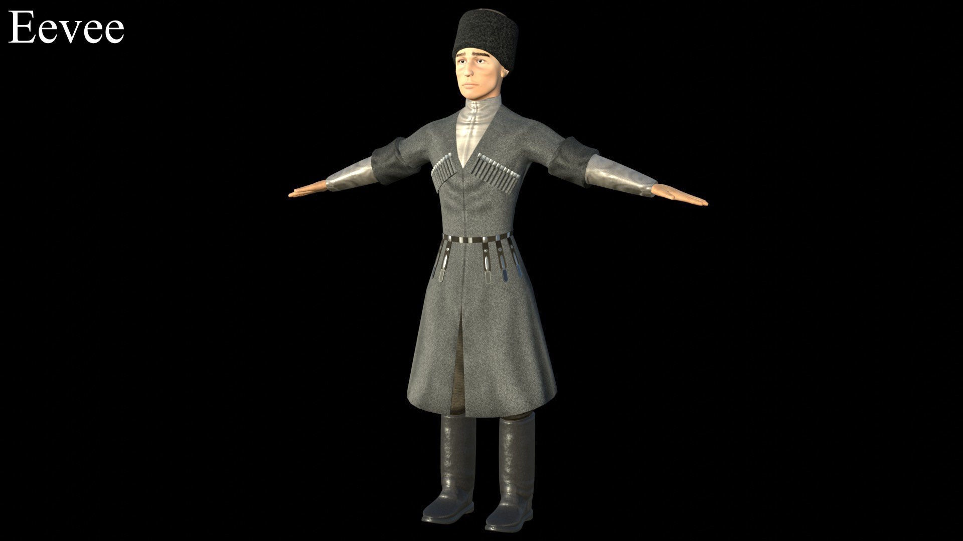 Caucasian or Cossack Character Costume Low-poly 3D model_16