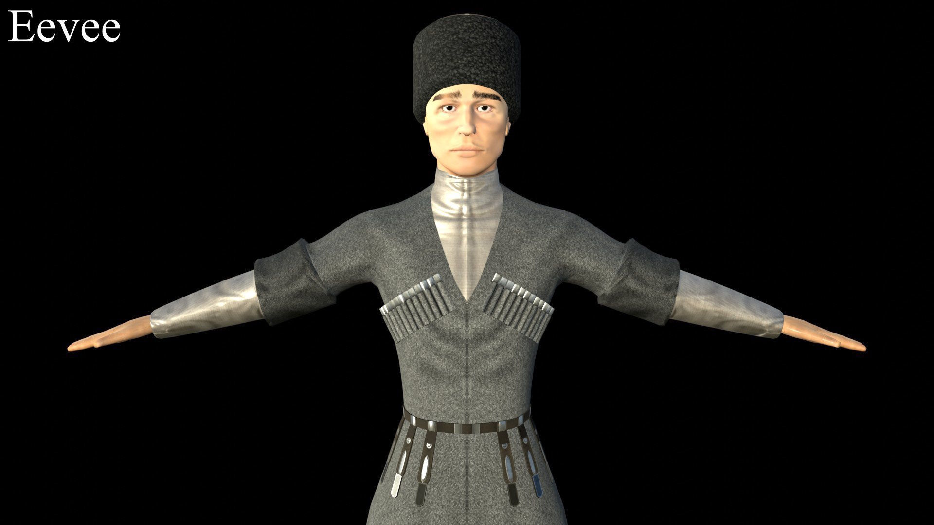 Caucasian or Cossack Character Costume Low-poly 3D model_20