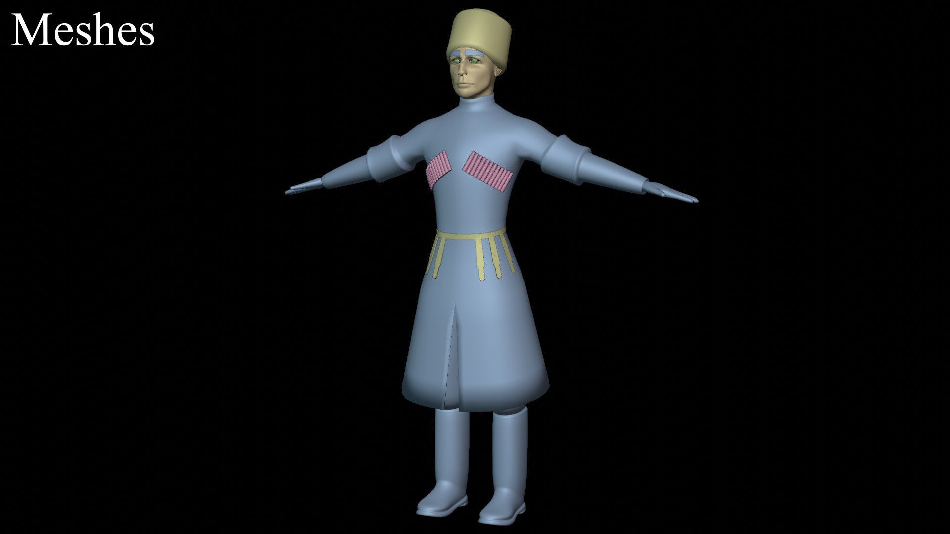 Caucasian or Cossack Character Costume Low-poly 3D model_49
