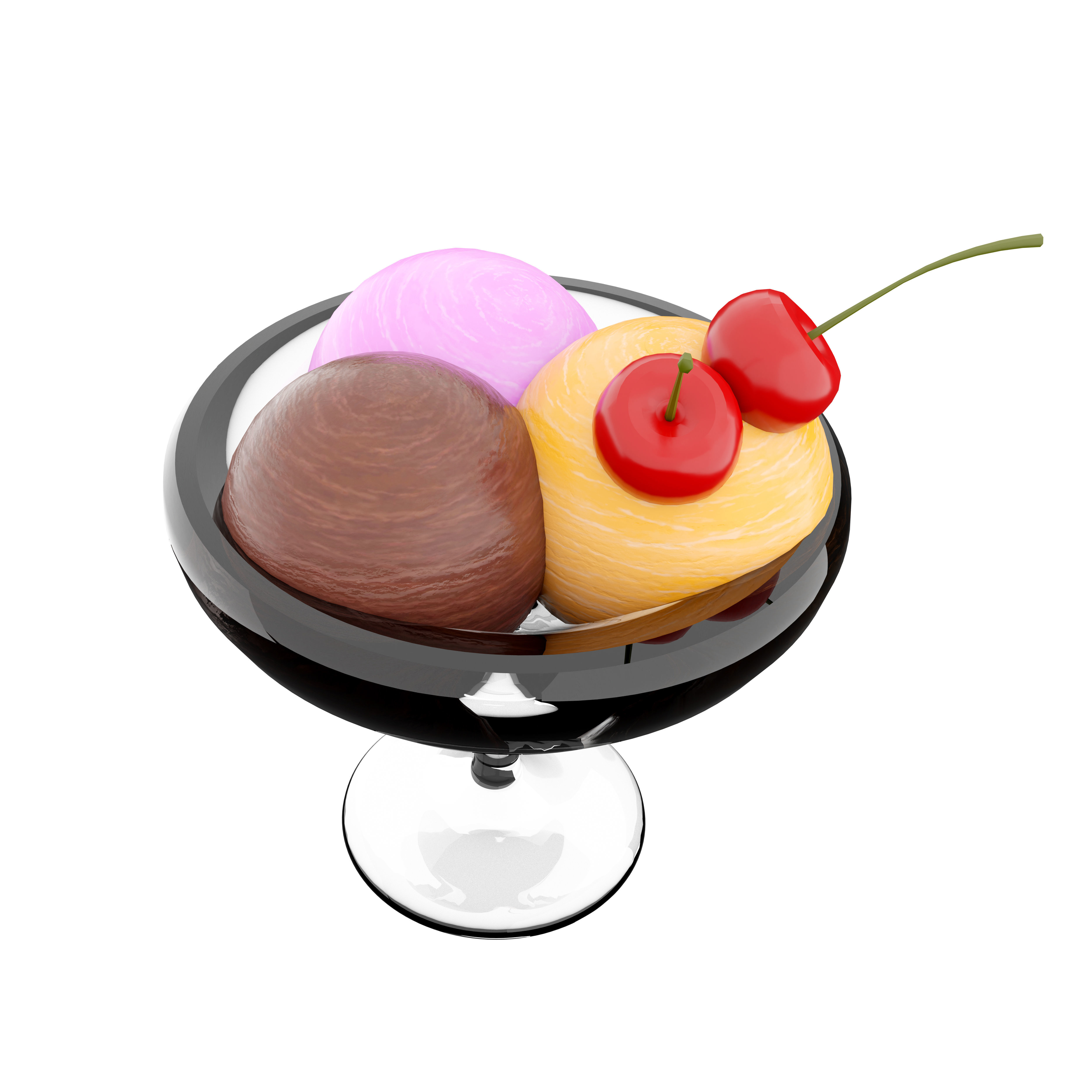 3d  three scoops of ice cream in a glass icon 3D model_2