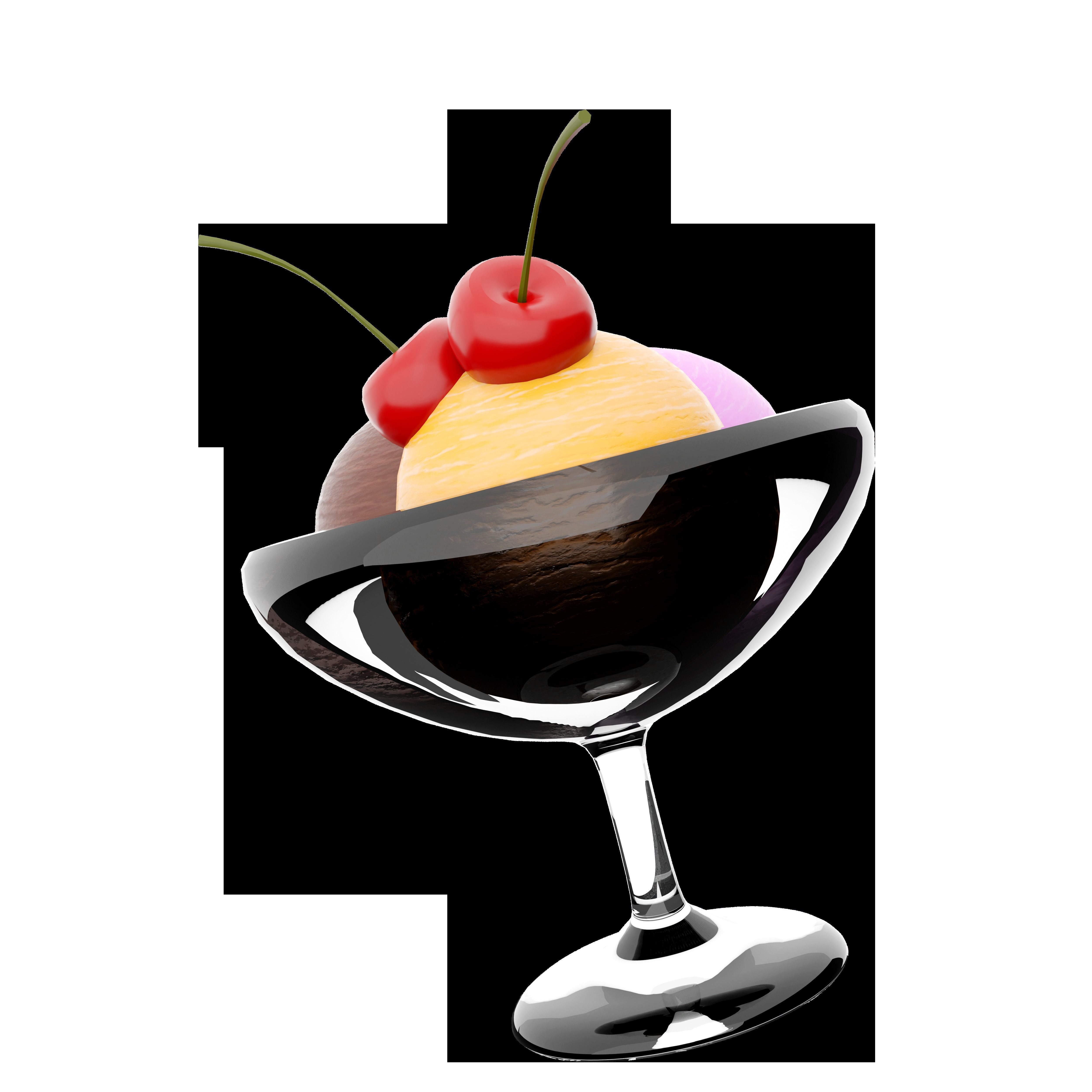 3d  three scoops of ice cream in a glass icon 3D model_4