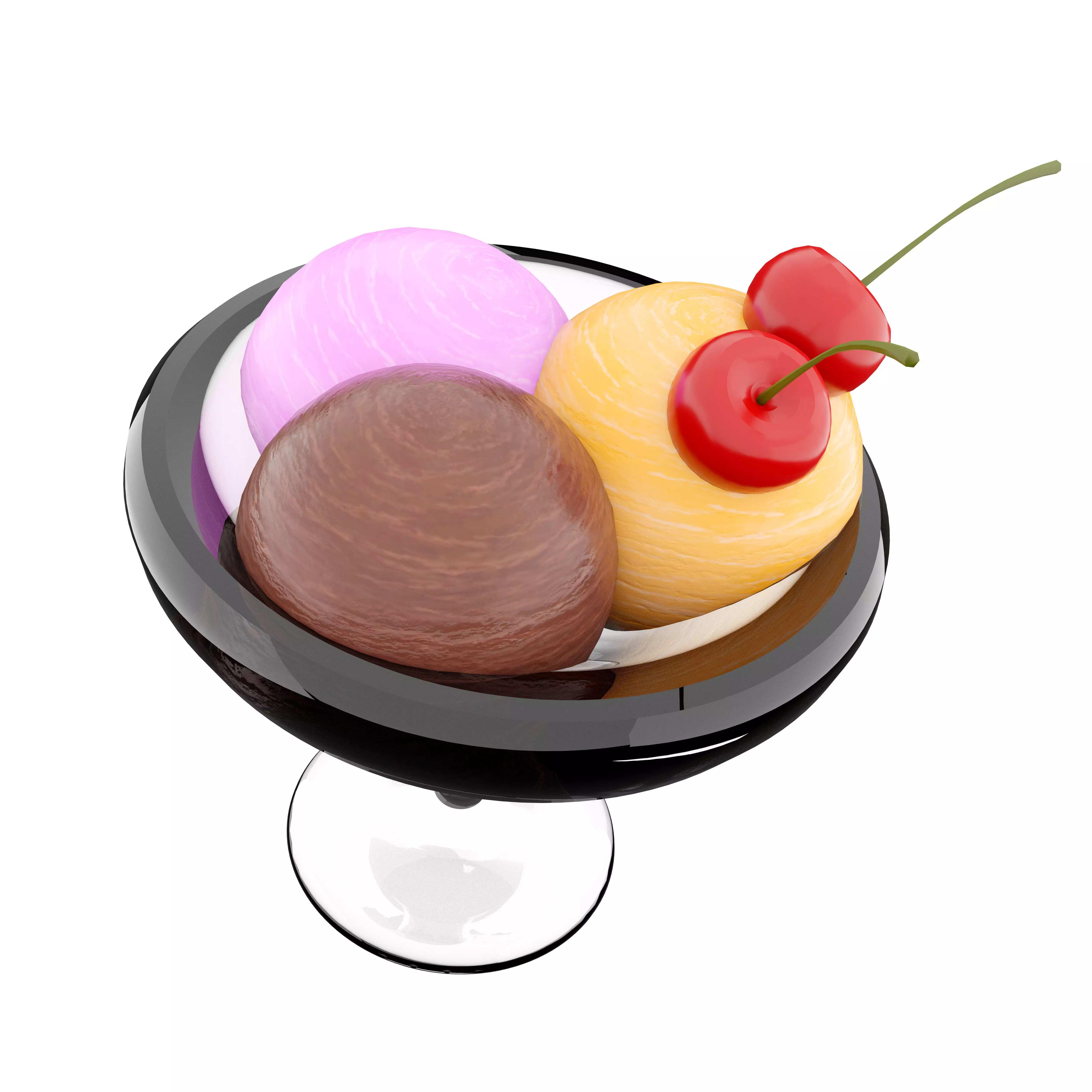 3d  three scoops of ice cream in a glass icon 3D model_0
