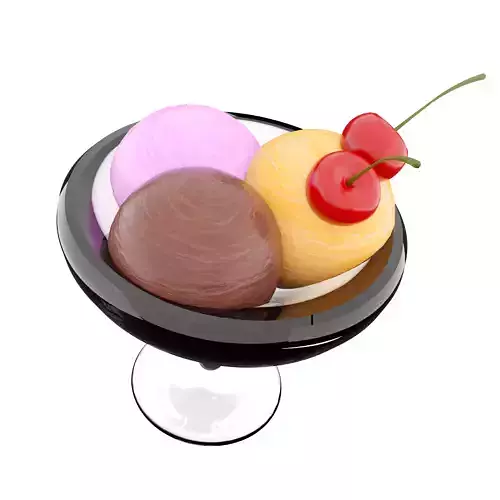 3d  three scoops of ice cream in a glass icon