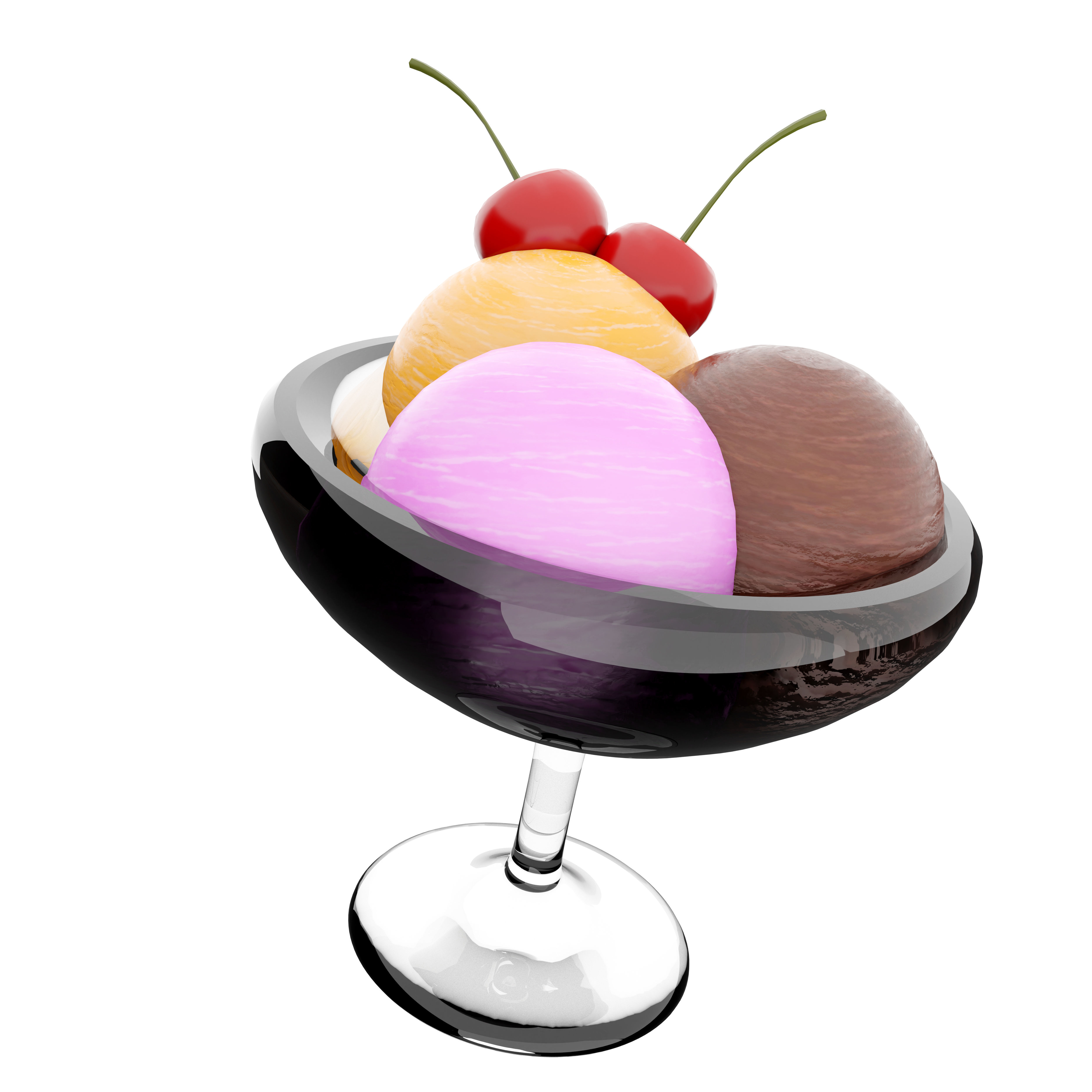 3d  three scoops of ice cream in a glass icon 3D model_5