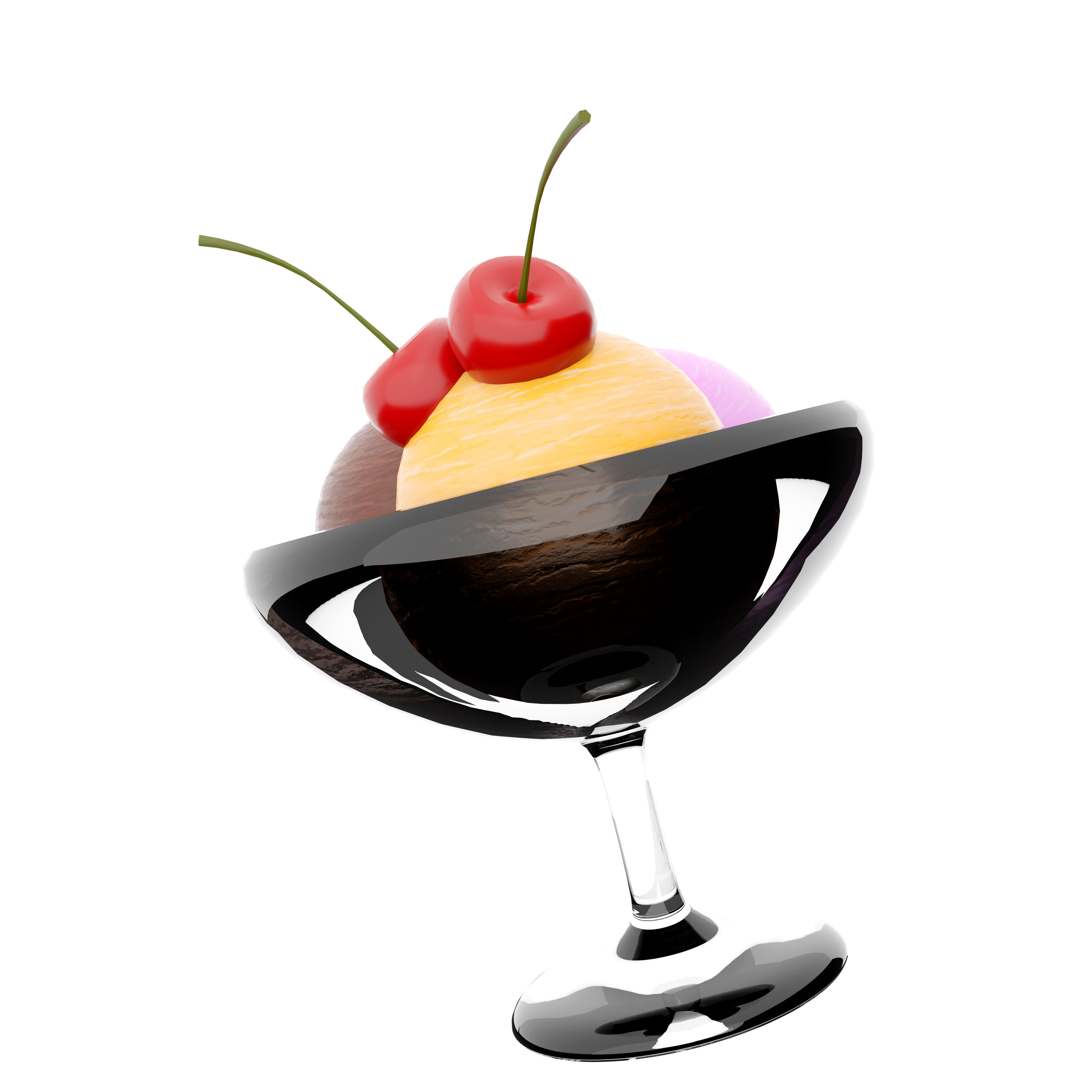 3d  three scoops of ice cream in a glass icon 3D model_3