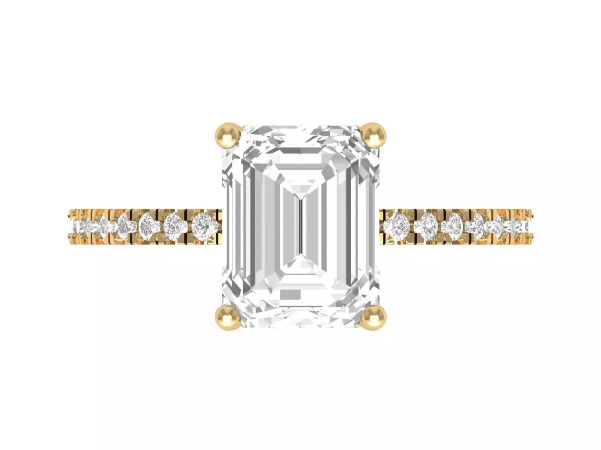 Emerald Solitaire Ring With Hidden Halo 3D print model_0