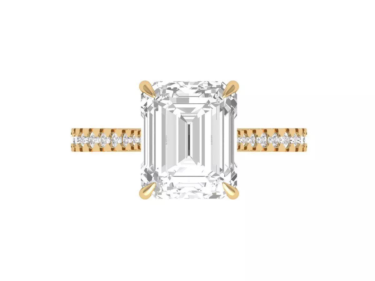 Emerald Solitaire Ring With Hidden Halo Cathedral setting 3D print model_0