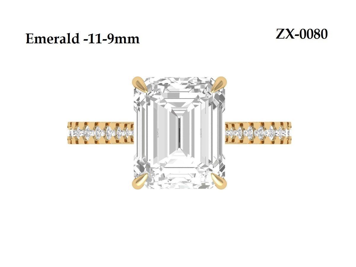 Emerald Solitaire Ring With Hidden Halo Cathedral setting 3D print model_13